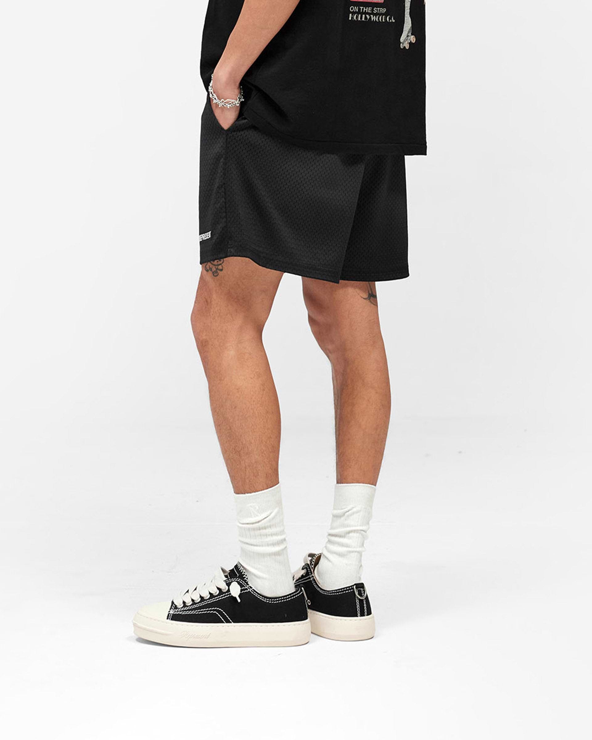 Washed Mesh Shorts - Black