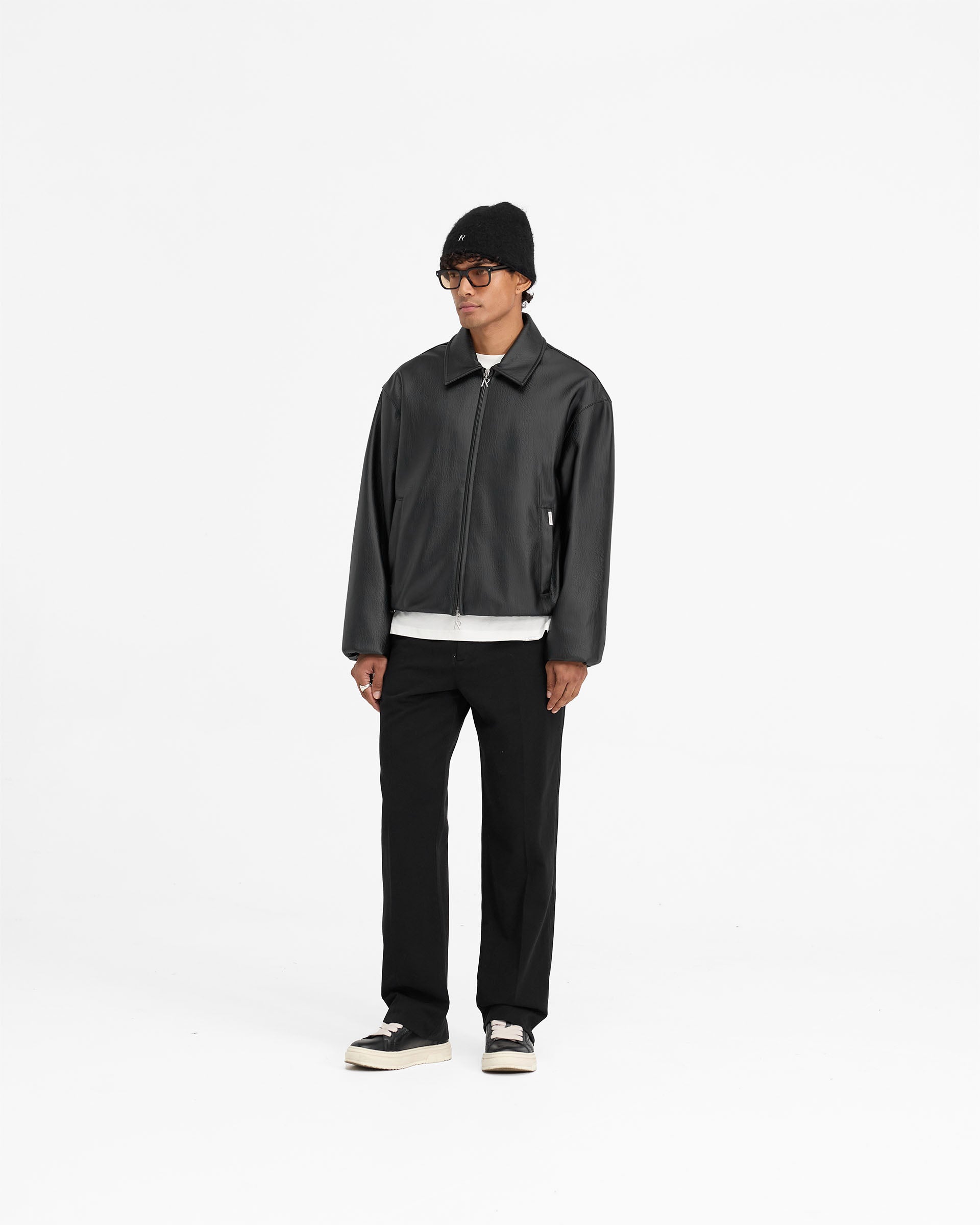 Faux Leather Bomber - Jet Black