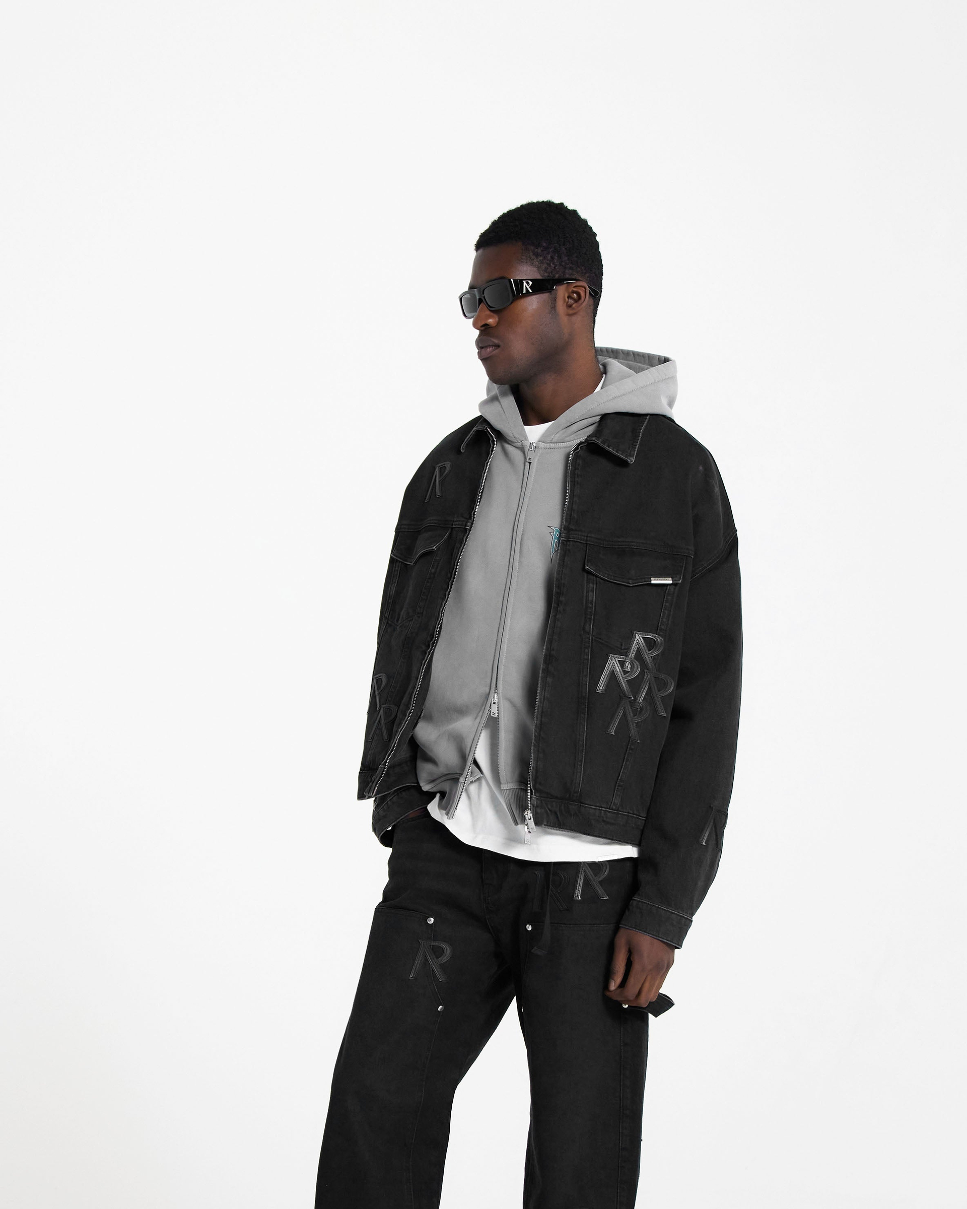 R4 Initial Denim Jacket - Off Black