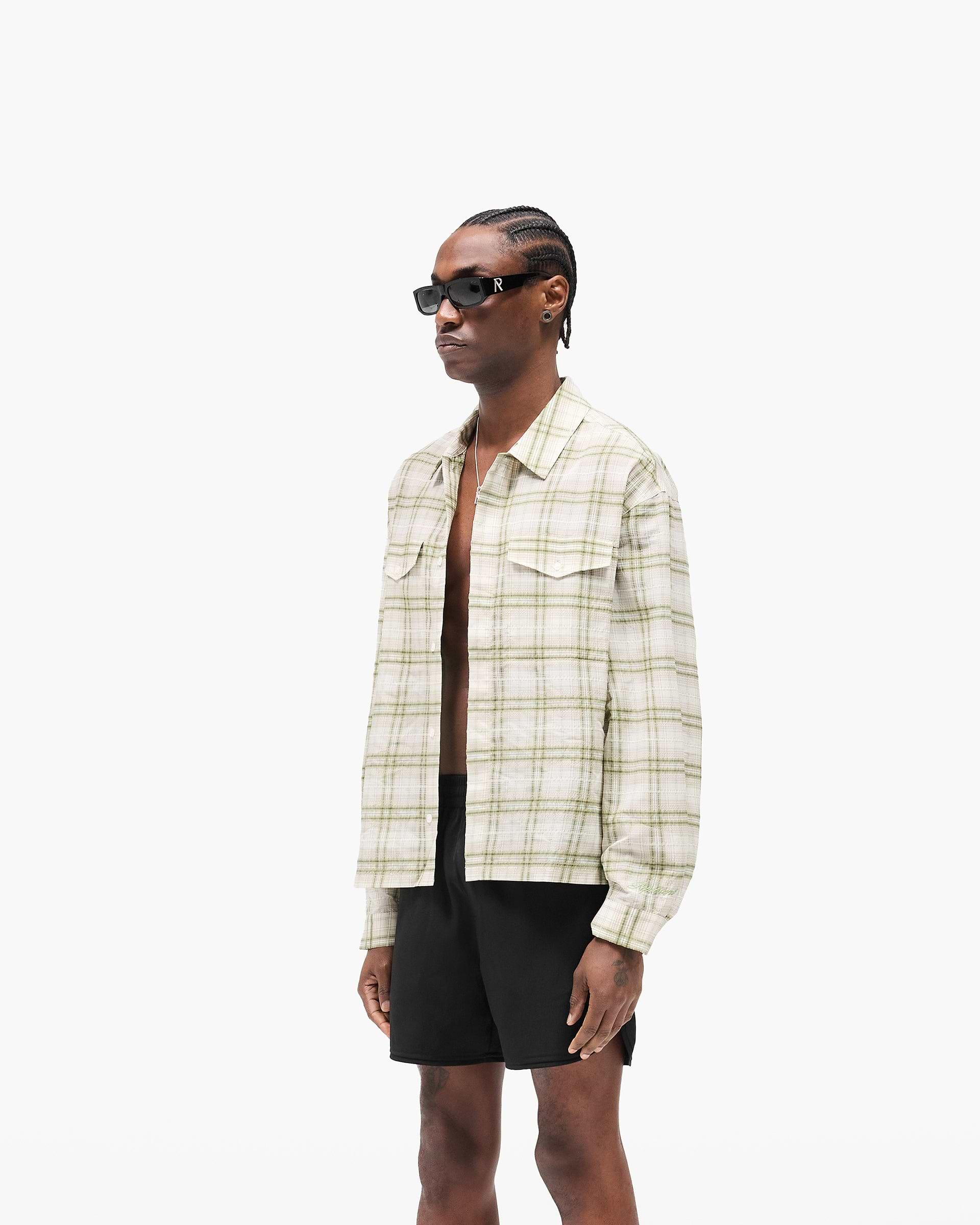 Sheer Long Sleeve Flannel Shirt - Green