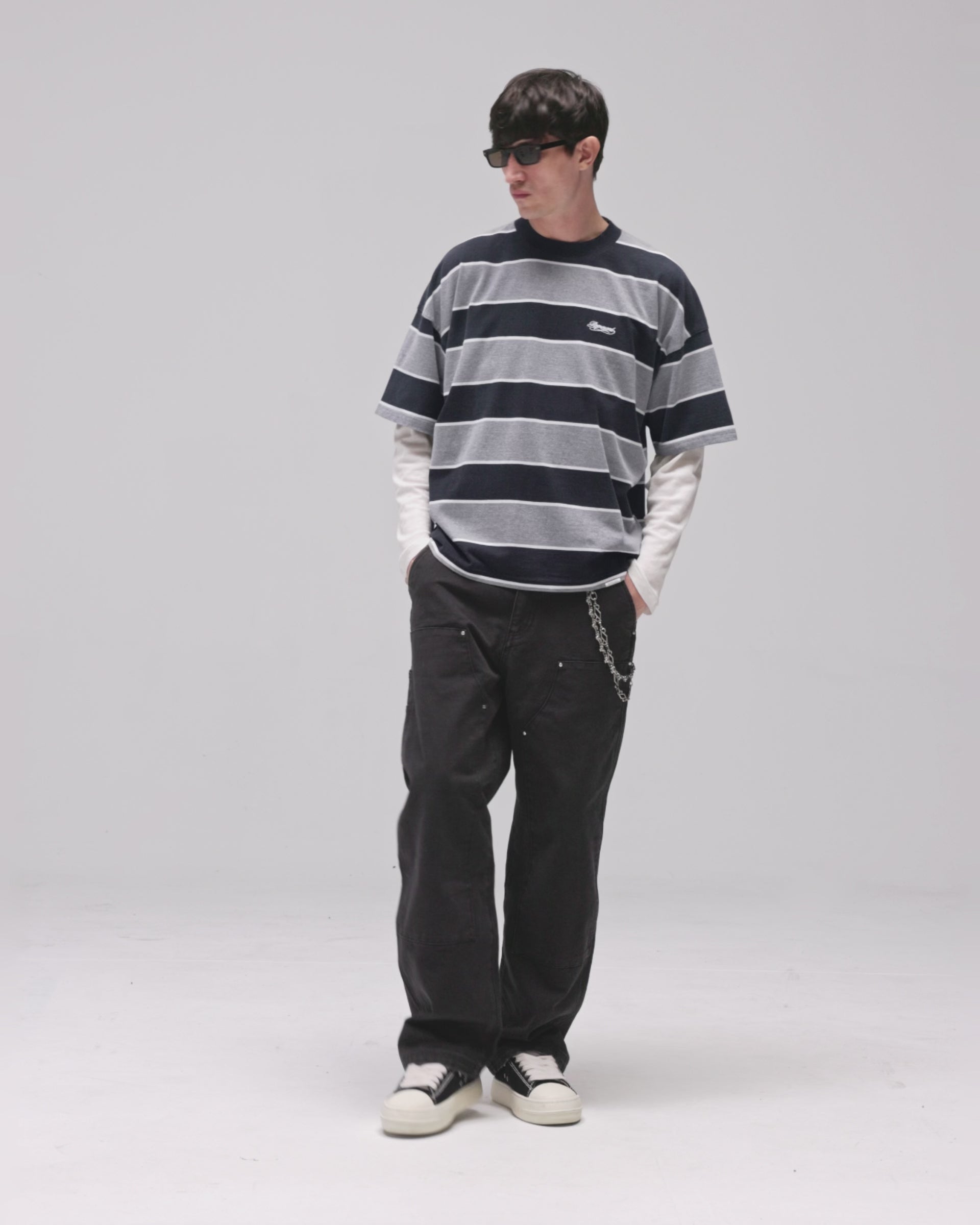 California Striped T-Shirt Jet Black Grey Marl | Summer Capsule