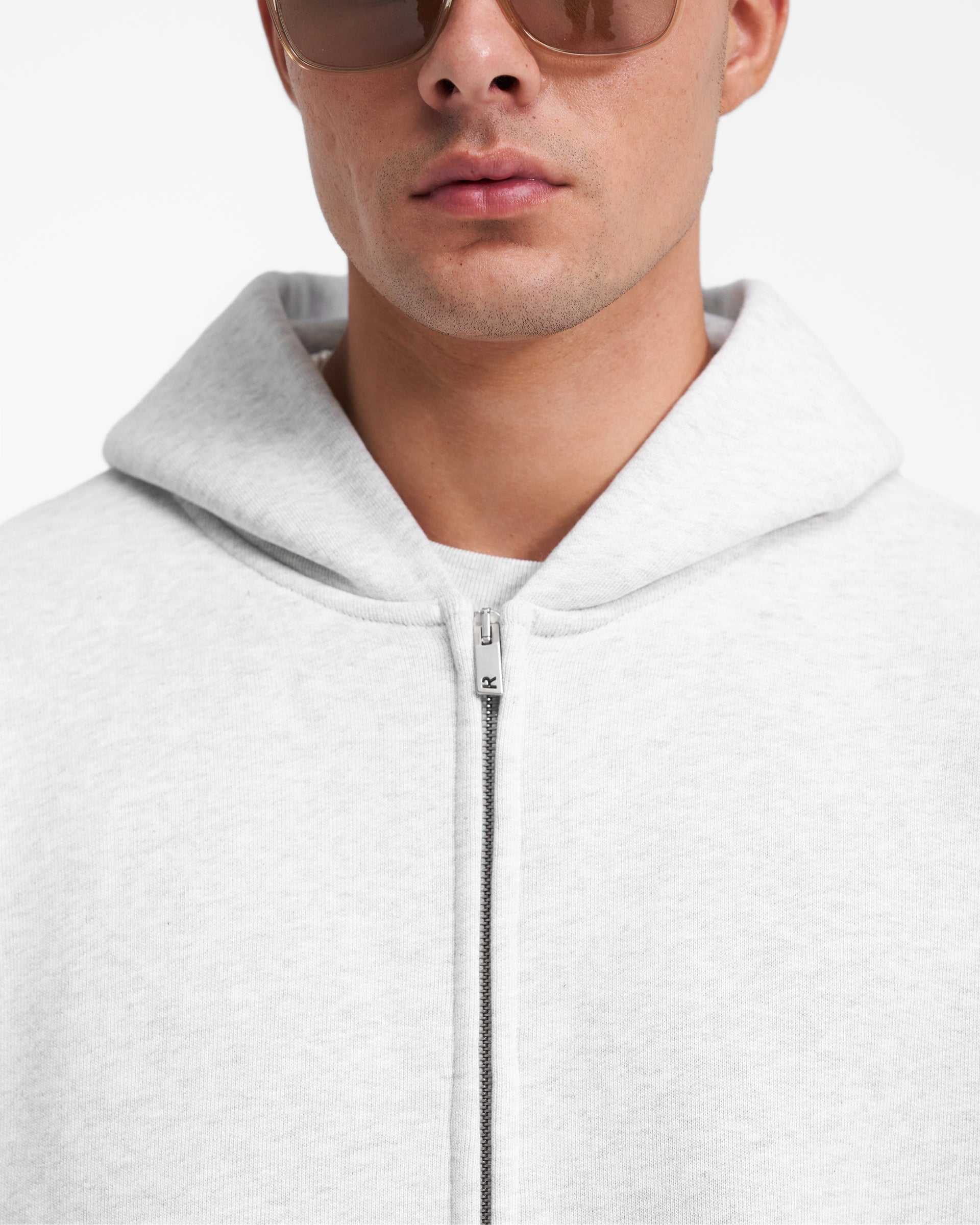 Heavyweight Initial Zip Hoodie - Ice Grey Marl