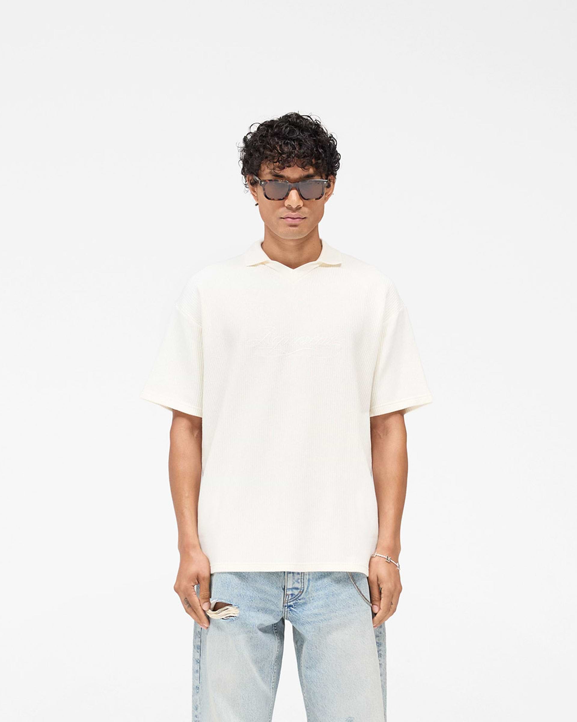 Aged White Ribbed Polo Jersey | Men's T-Shirts | REPRESENT