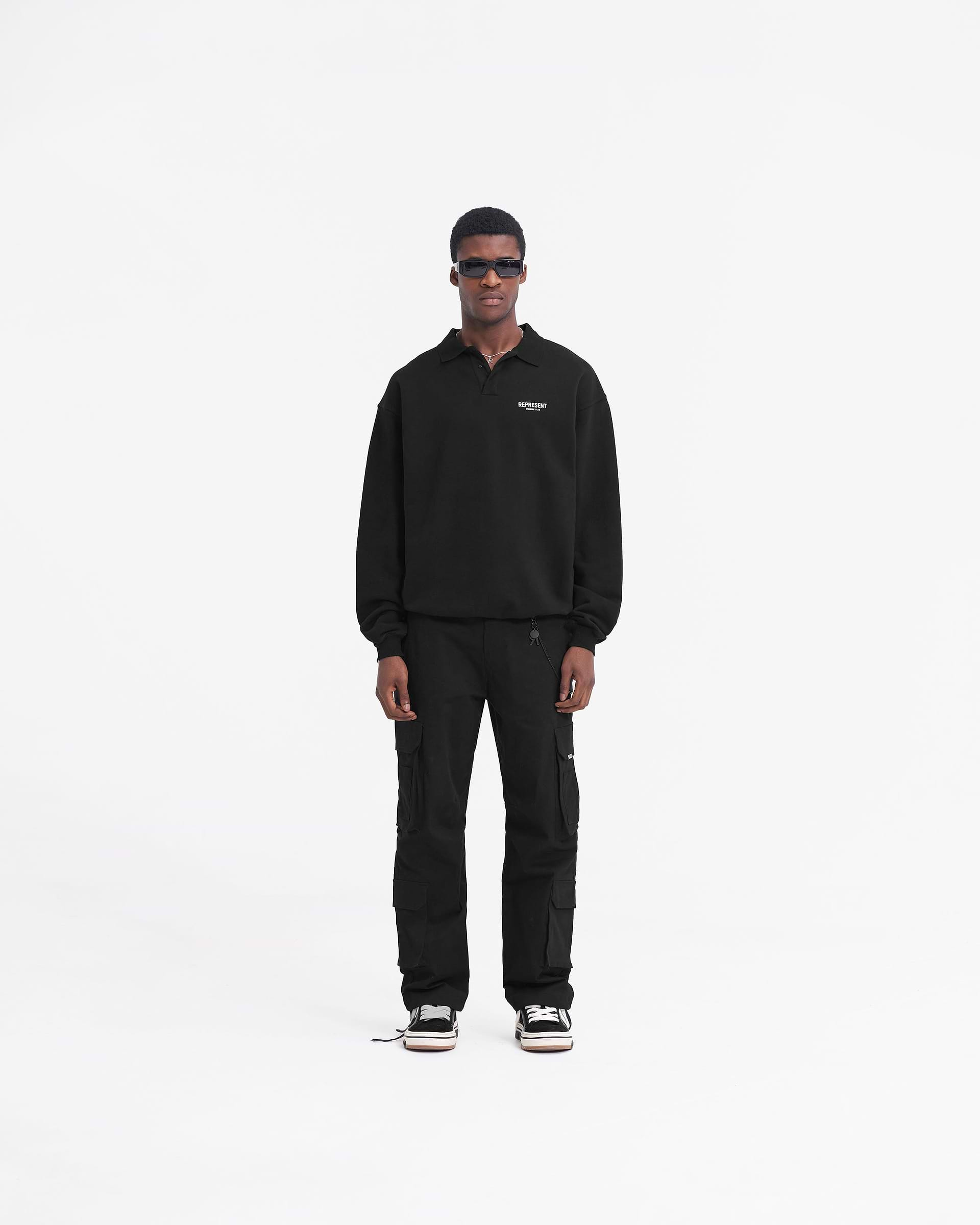 Represent Owners Club Long Sleeve Polo Sweater - Black