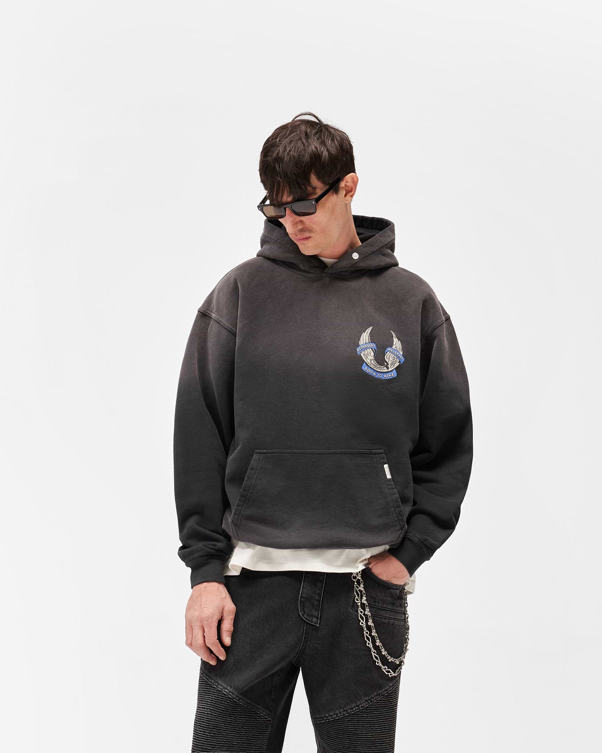 Represent x Belstaff Born To Bike Hoodie Aged Black | Mens Hoodies