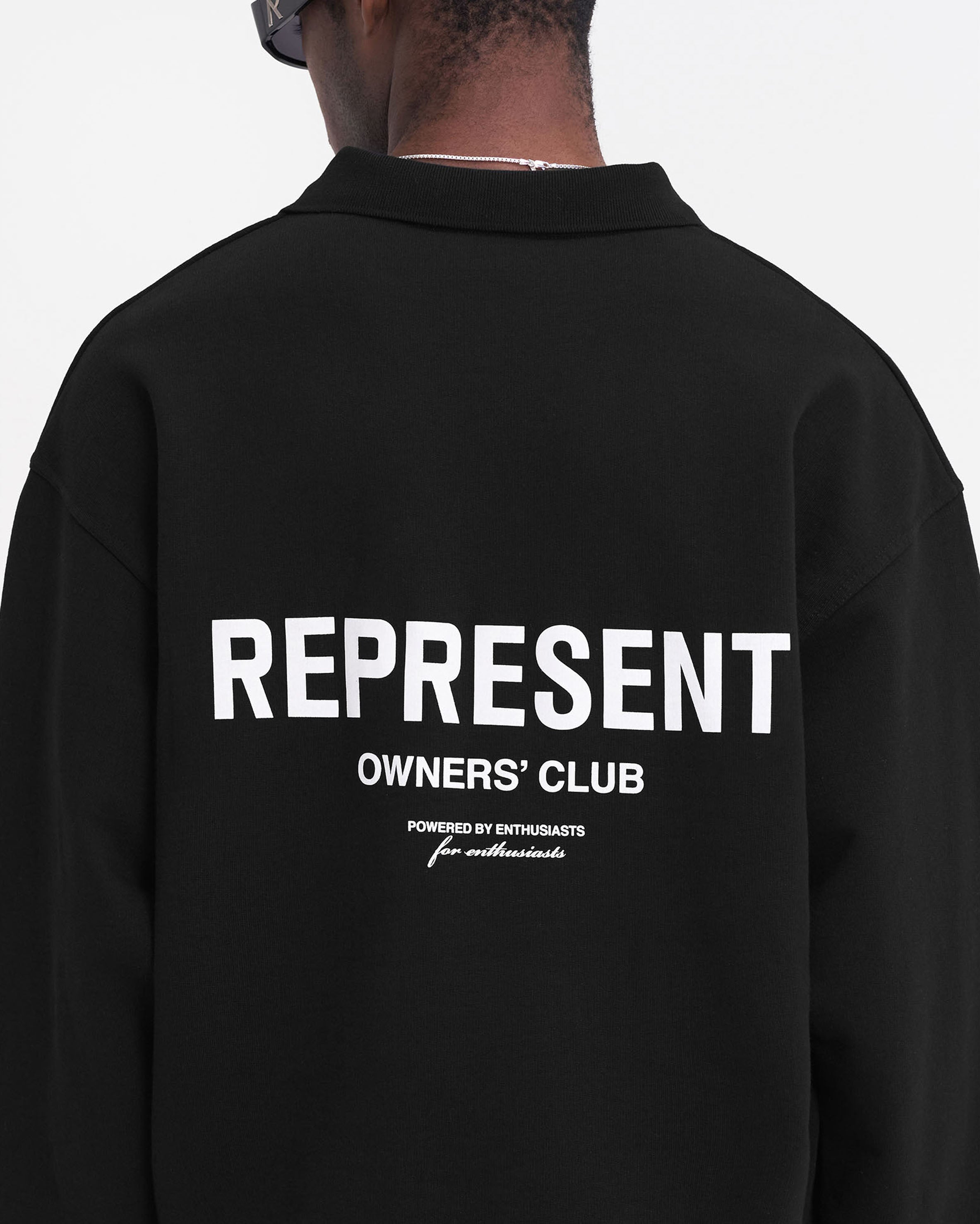 Represent Owners Club Long Sleeve Polo Sweater - Black