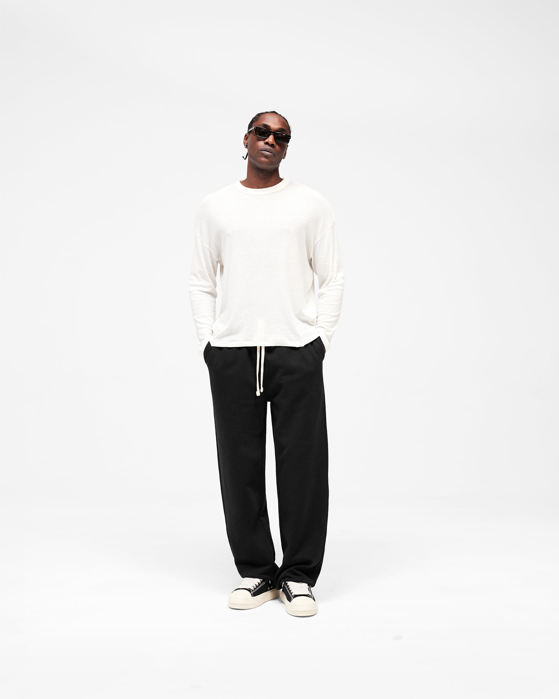 Initial Wide Leg Cuffed Sweatpant - Jet Black