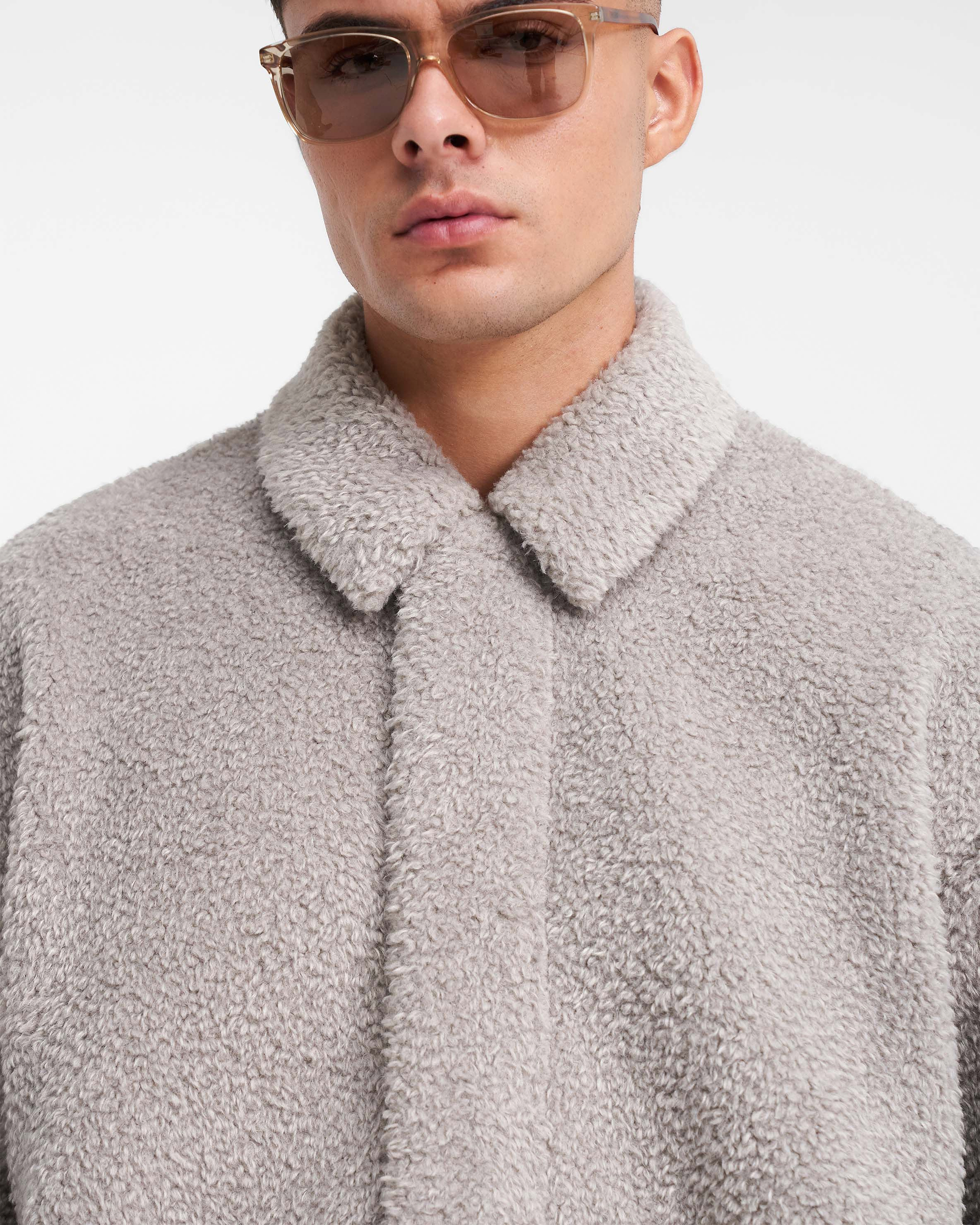 Shearling Scoop Hem Shirt - Ice Grey