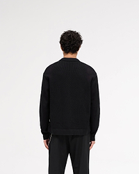 Long Sleeve Mesh Knit Shirt - Jet Black