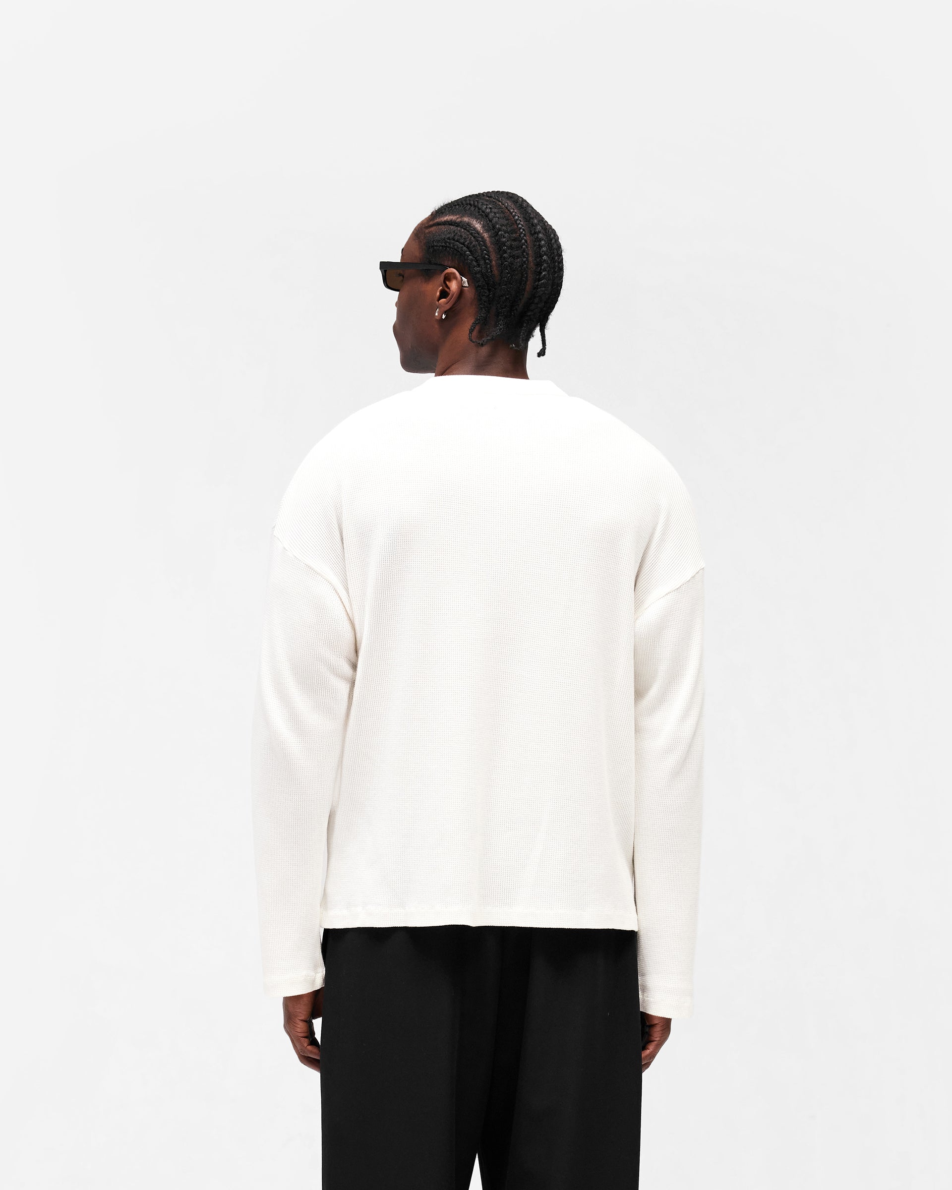 Initial Henley Waffle Long Sleeve T-Shirt - Flat White