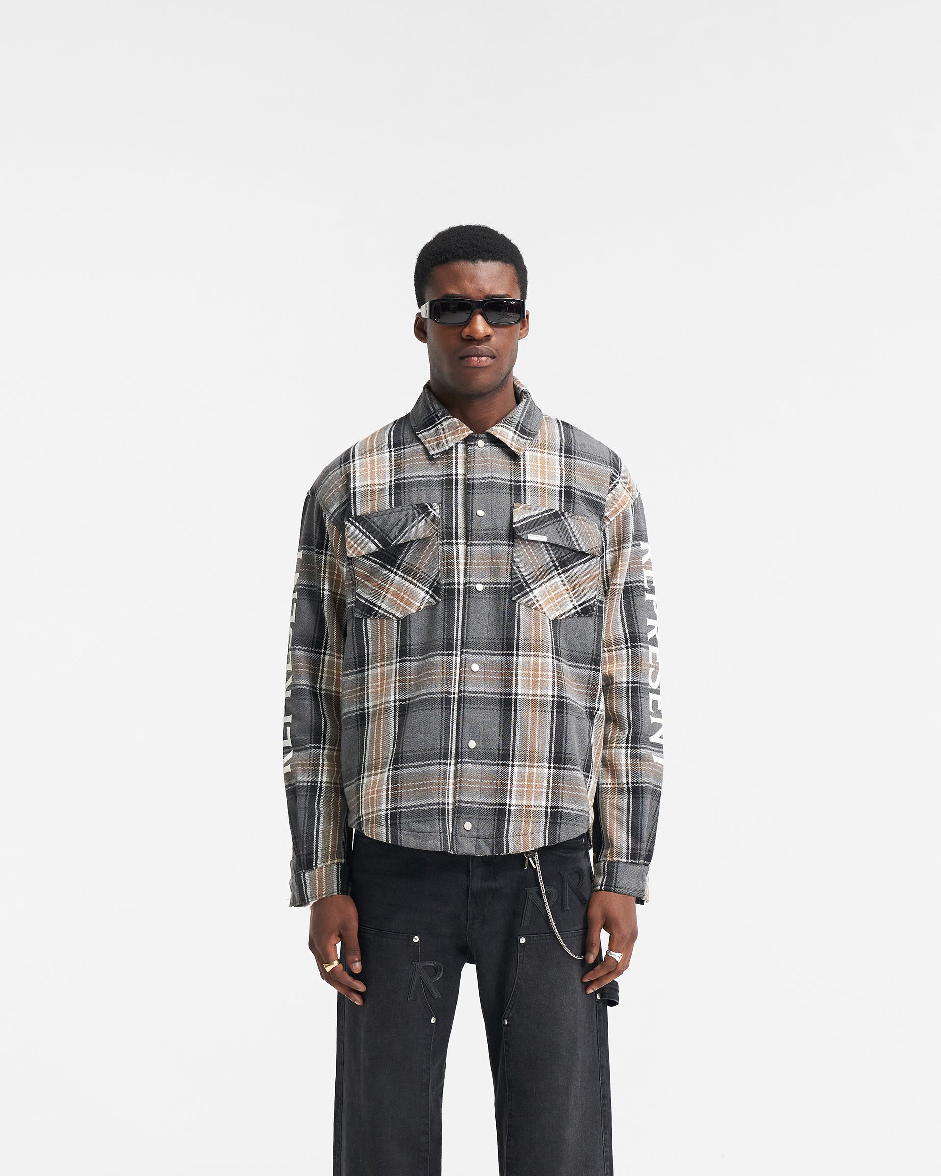 Quilted Flannel Shirt, Grey Check