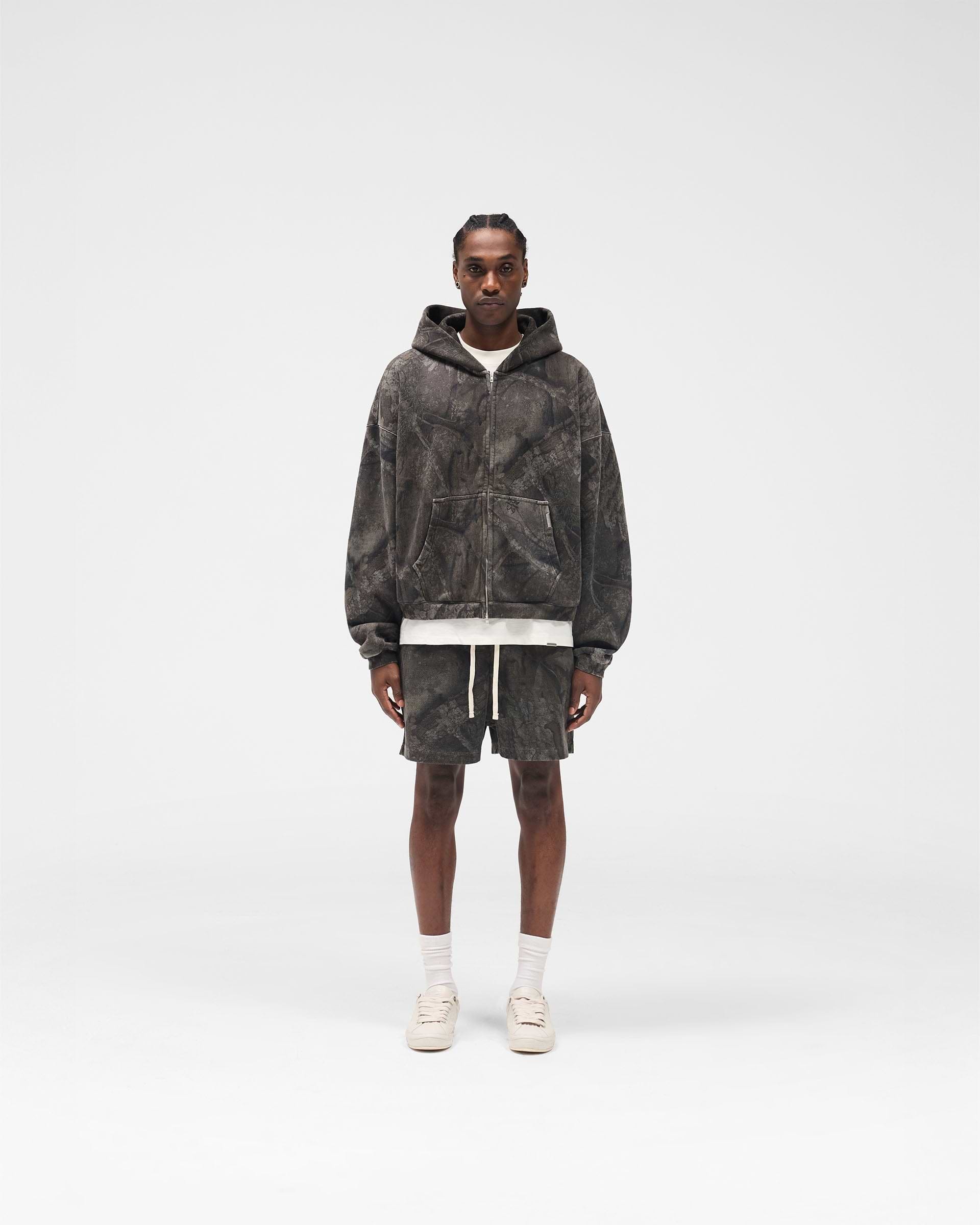 Overdyed Black Boxy Zip Up Hoodie | Realtree® | REPRESENT