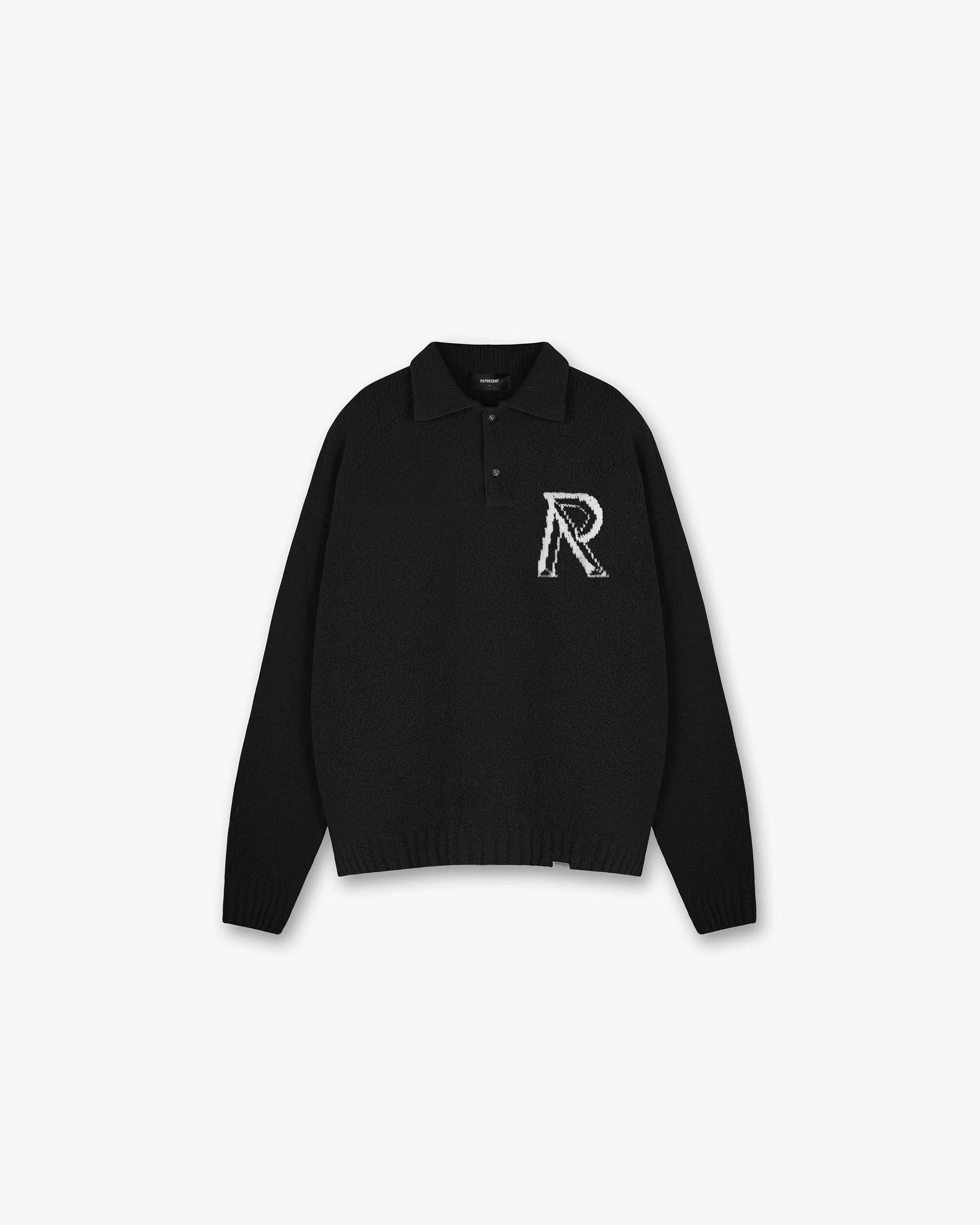 Initial Boucle Polo | Jet Black Knitwear FW23 | Represent Clo