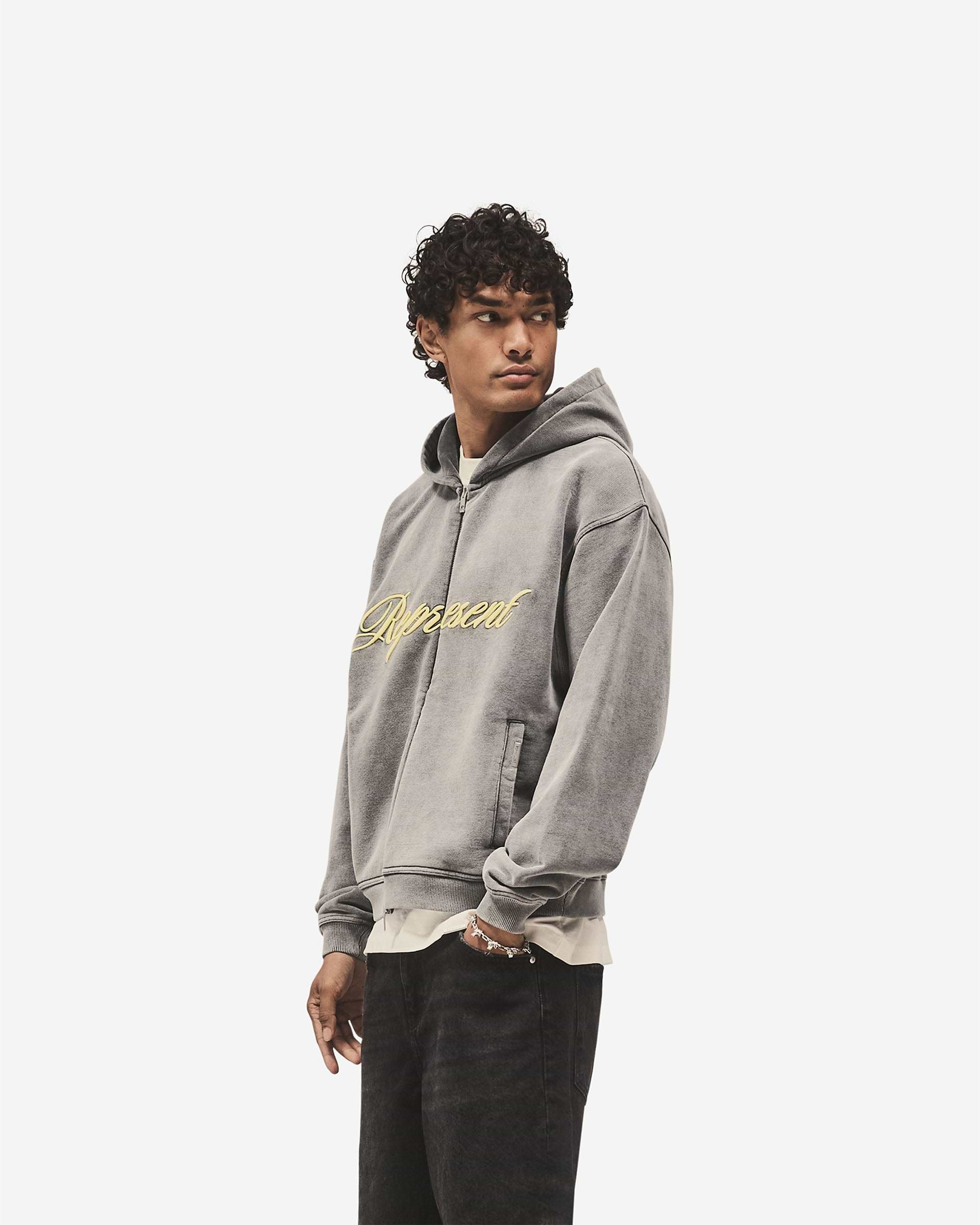 Script Logo Zip Hoodie - Vintage Grey | REPRESENT