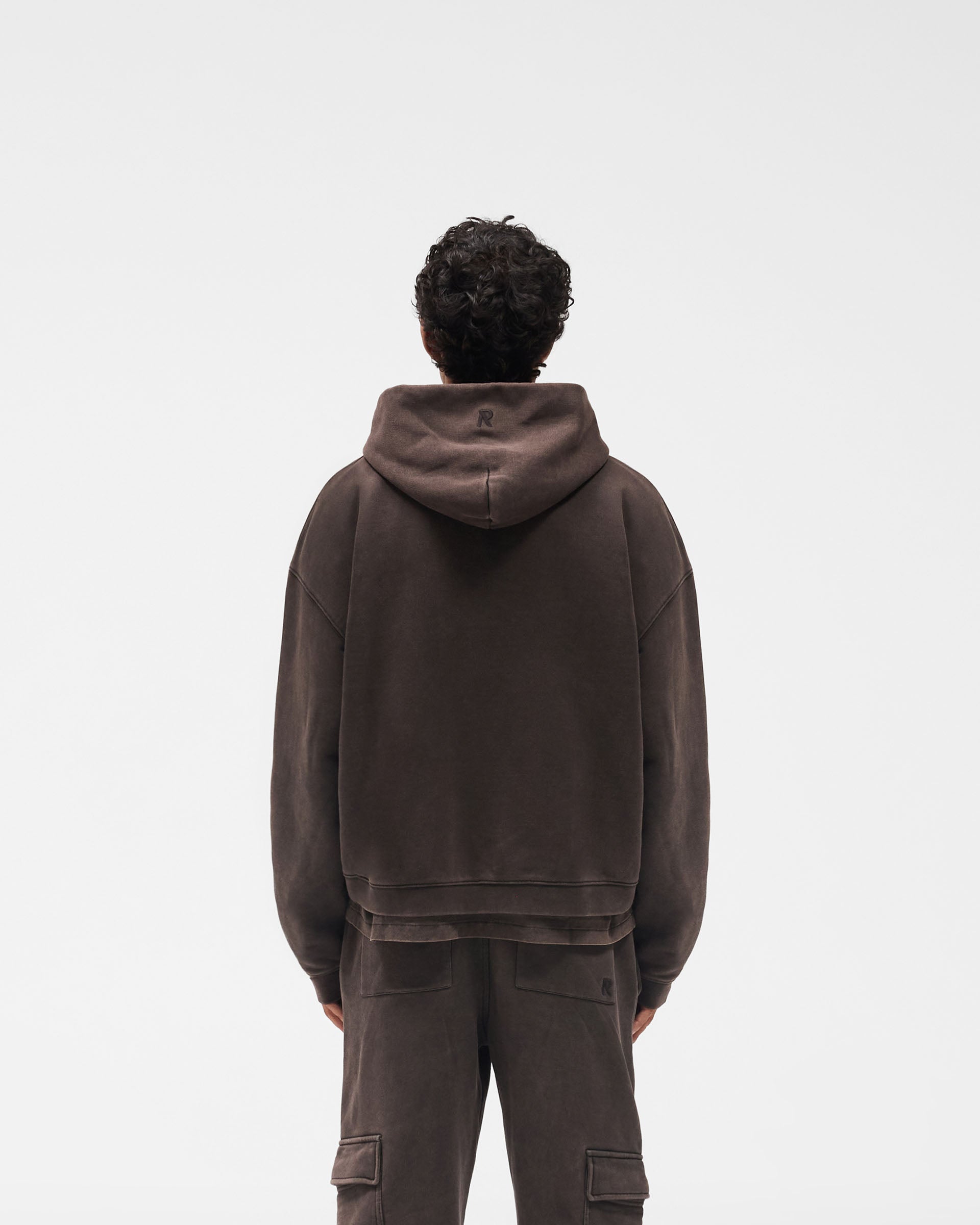 Initial Boxy Zip Through Hoodie - Coffee