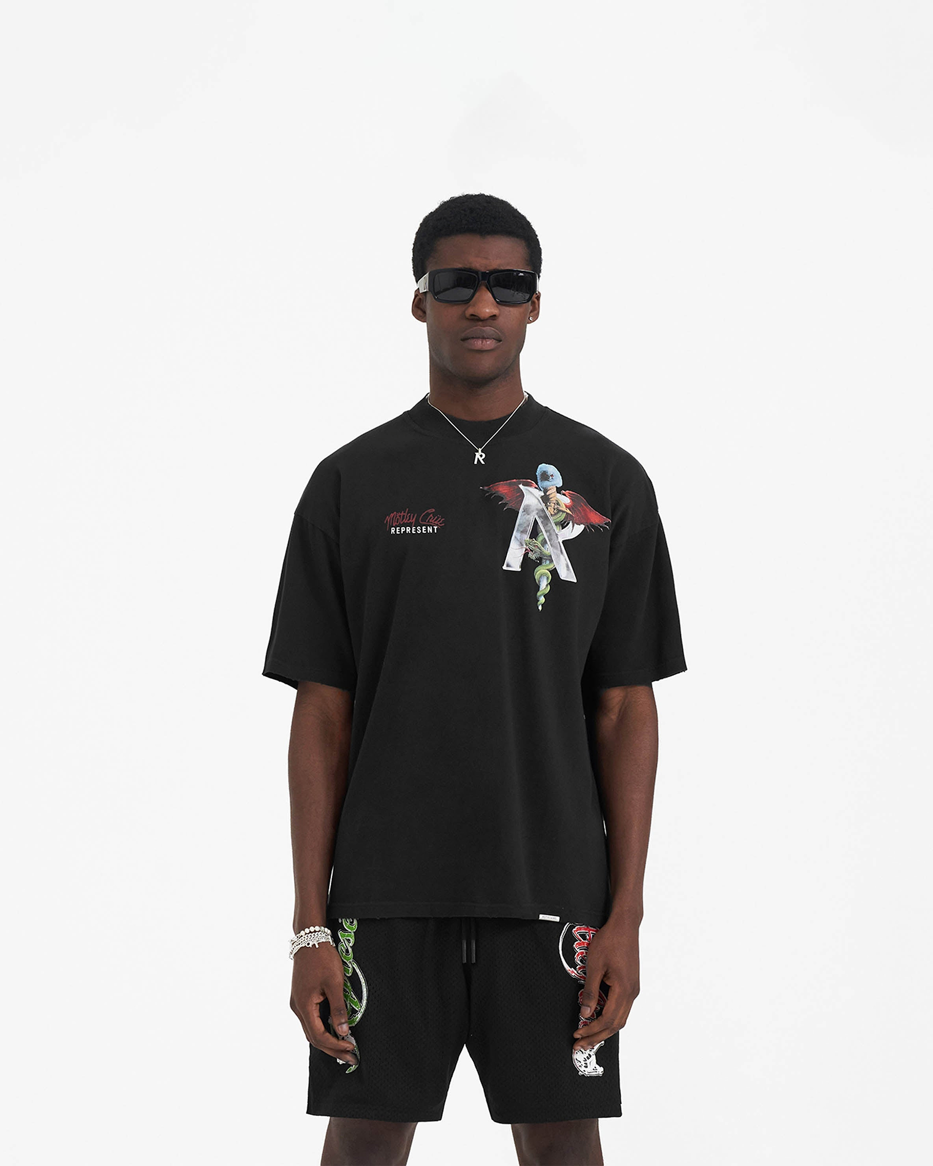 Represent x Mötley Crüe™️ Initial T-Shirt - Off Black