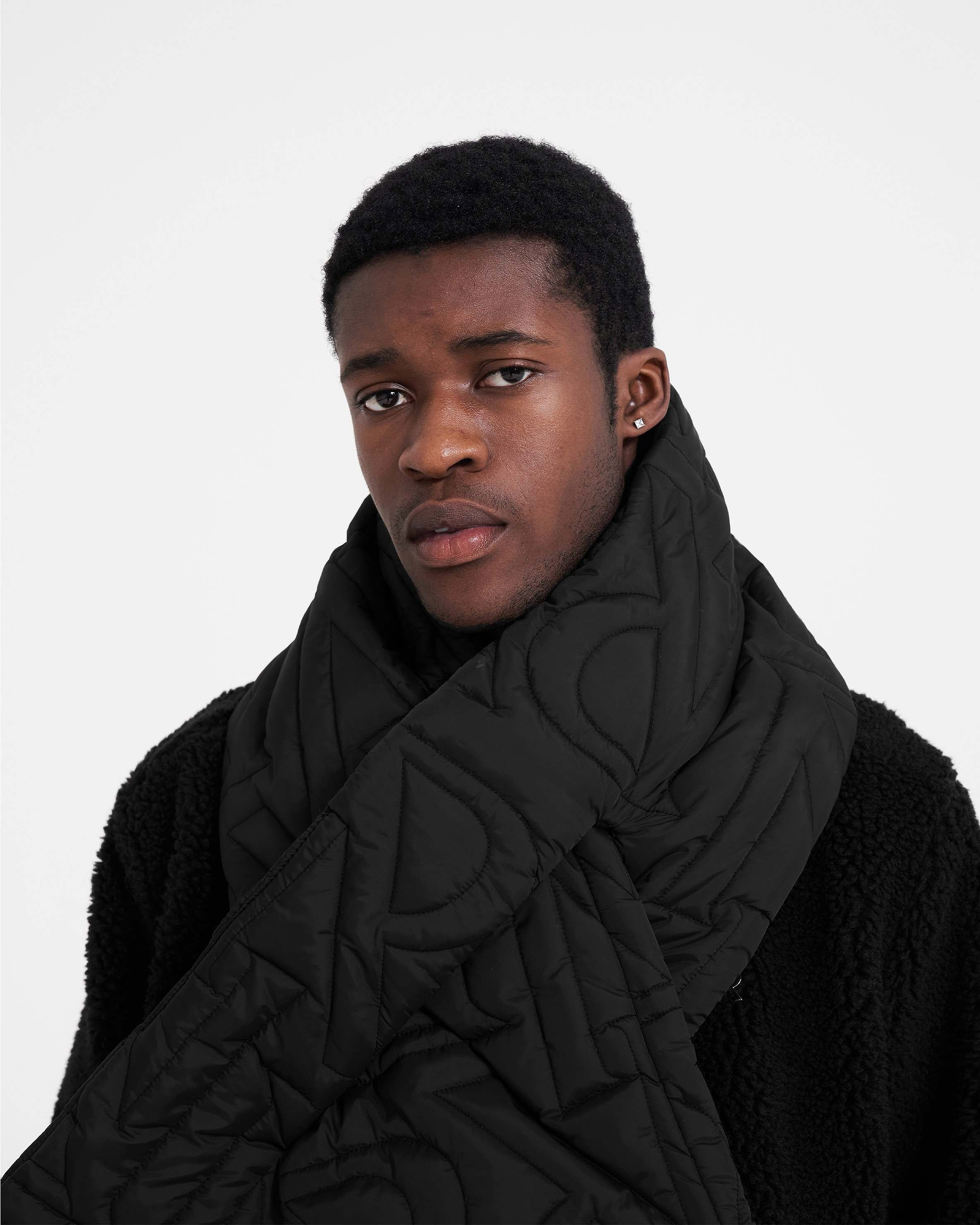 Initial Quilted Scarf - Black