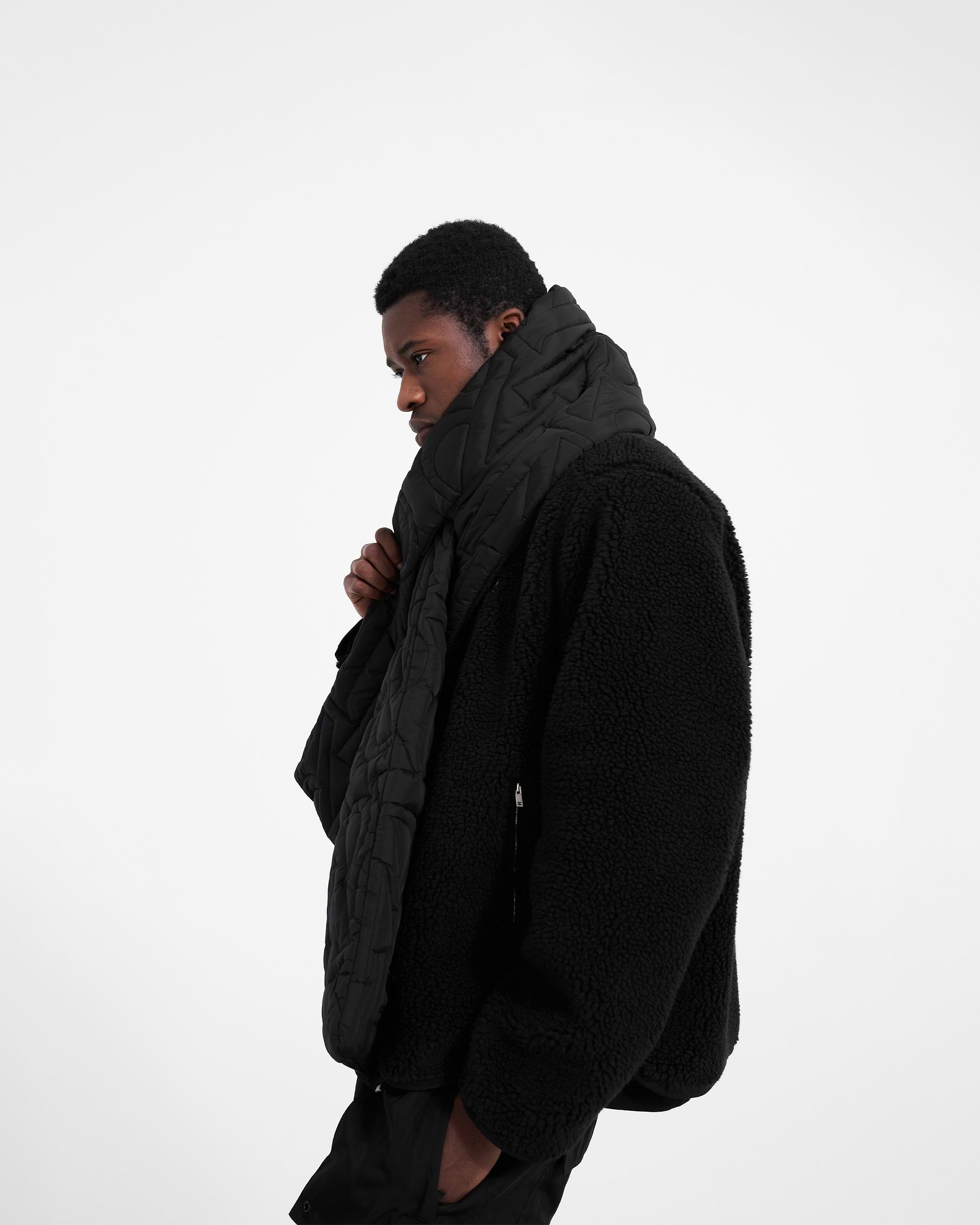 Initial Quilted Scarf - Black