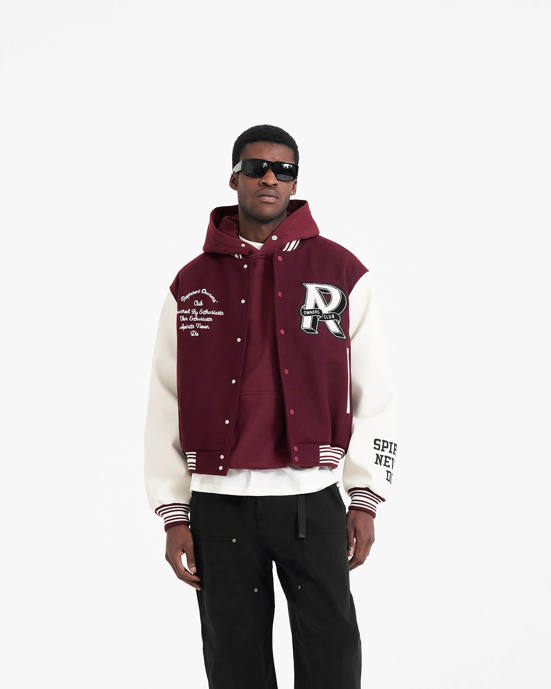 Supreme Painted Leather Varsity Jacket 'Red