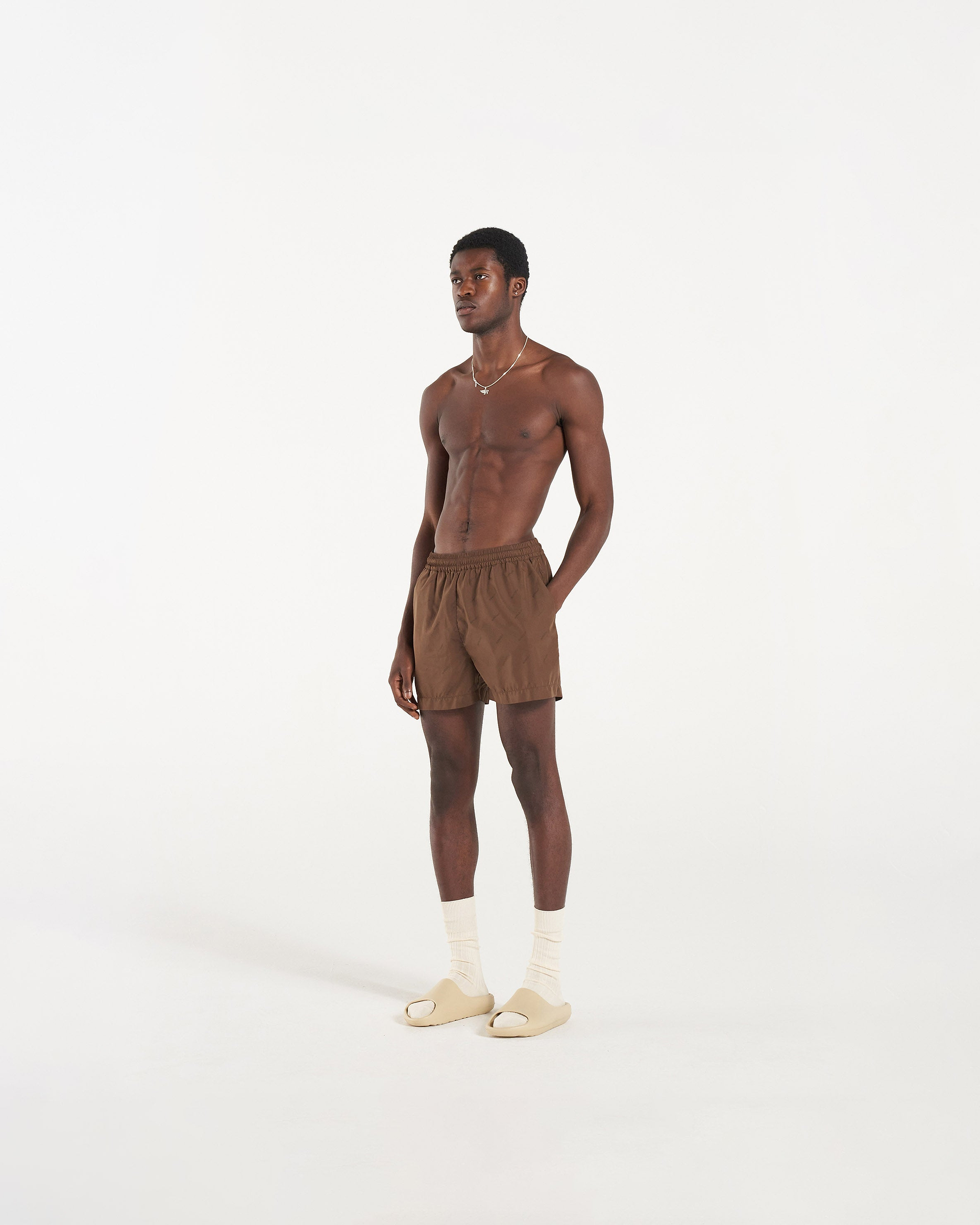 All Over Logo Swim Shorts - Brown