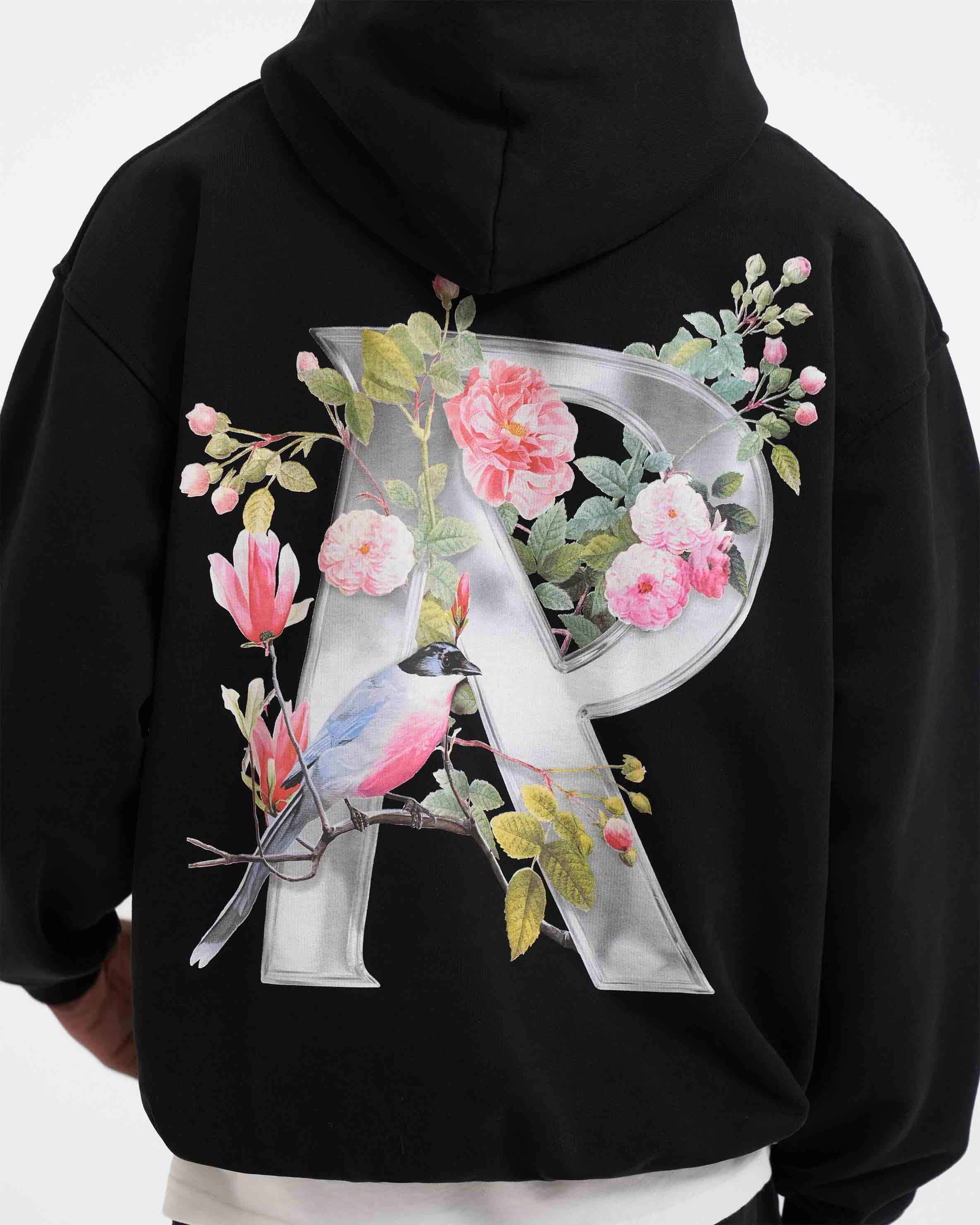 Floral Initial Hoodie | Black | REPRESENT CLO