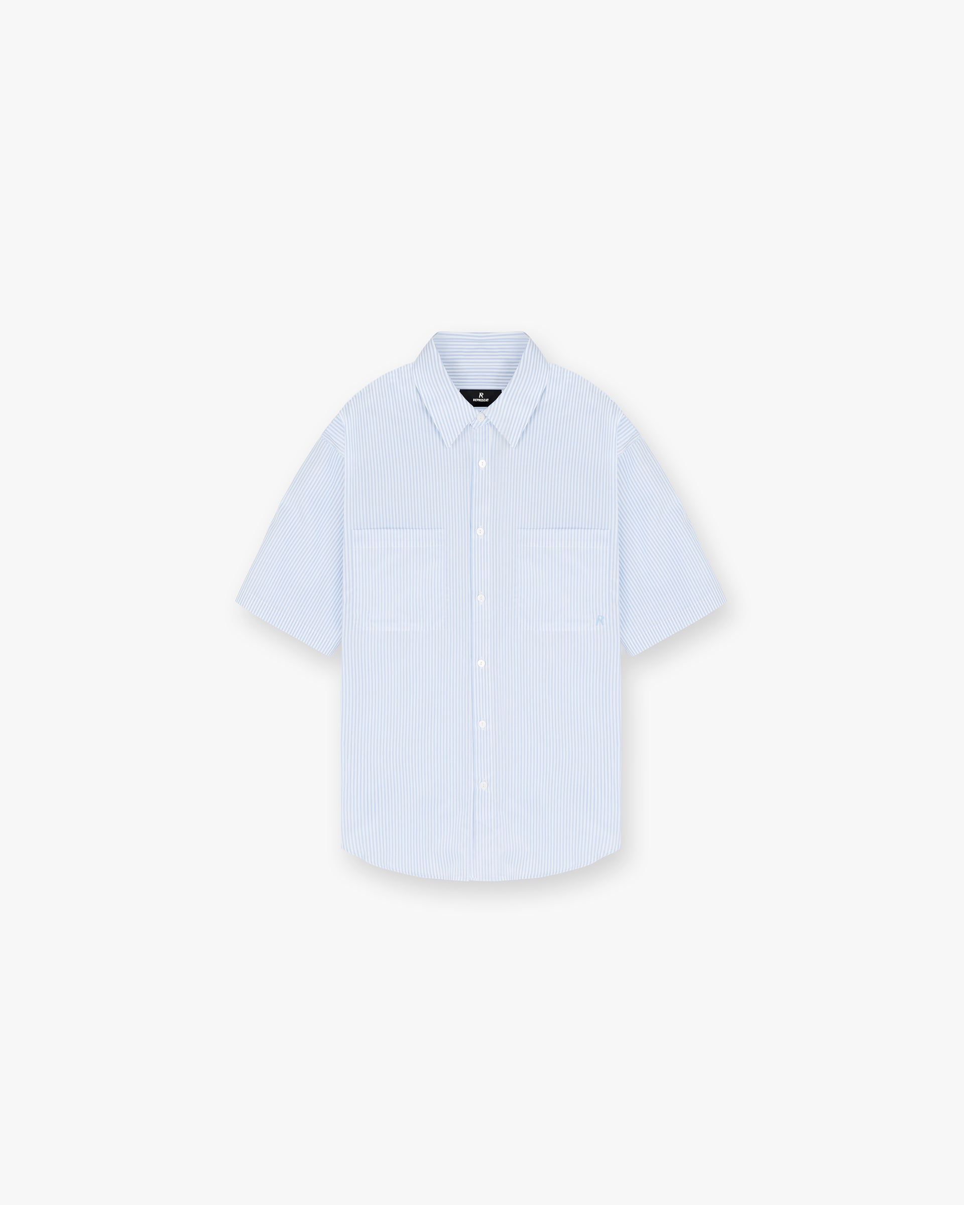 Short Sleeve Pinstripe Shirt - Baby Blue