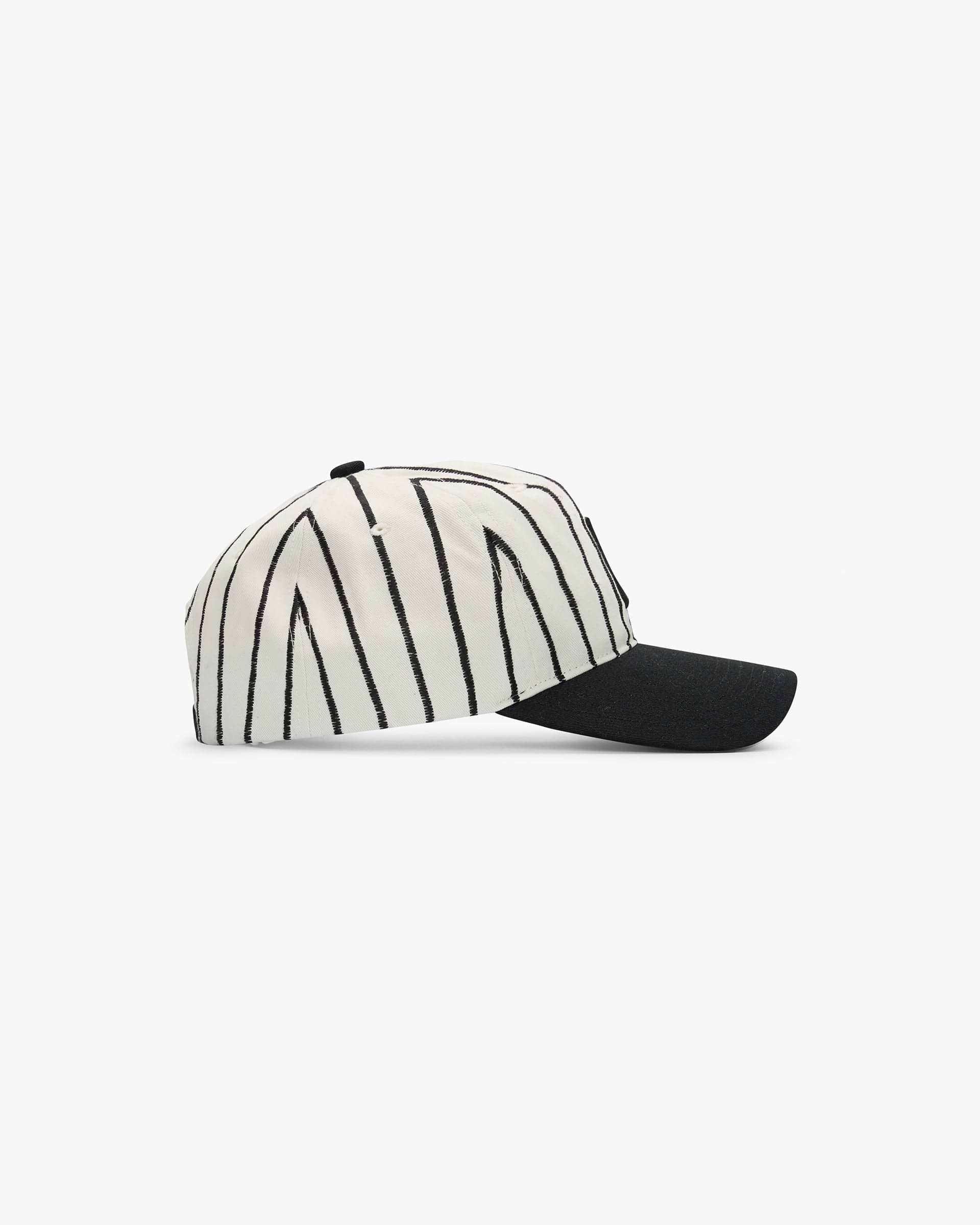 Back product image of an antique white cap on a plain white background | Initial Stripe Cap in Antique White | Cotton twill cap with adjustable snapback | SS25 Accessories | Represent Clo