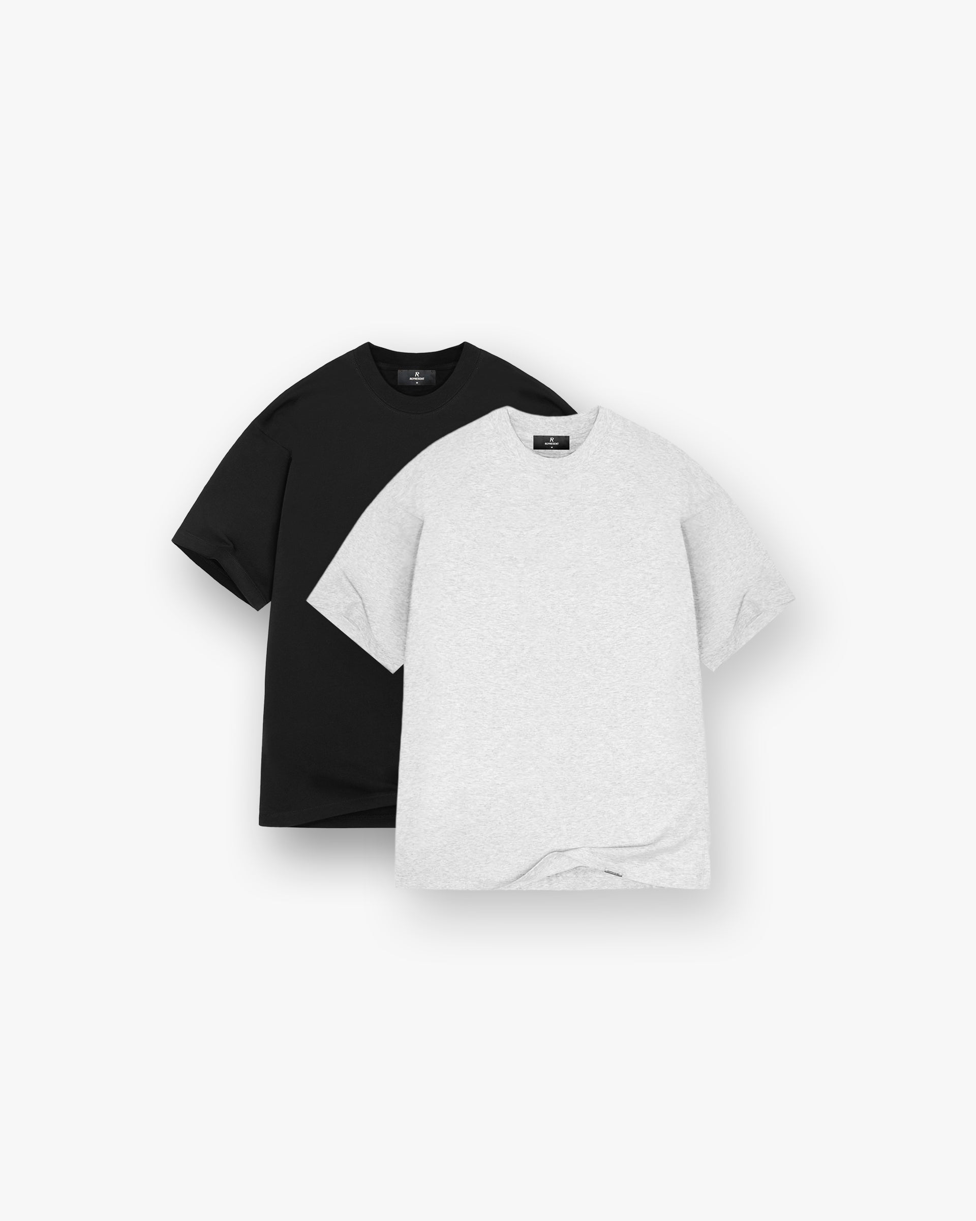 2 x Initial Oversized T-Shirt - Black & Ice Grey Marl