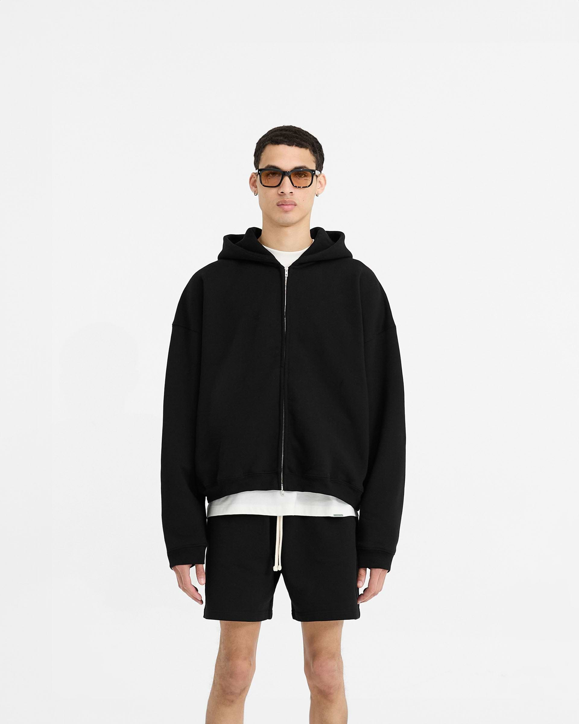 Initial Boxy Zip Through Hoodie - Black