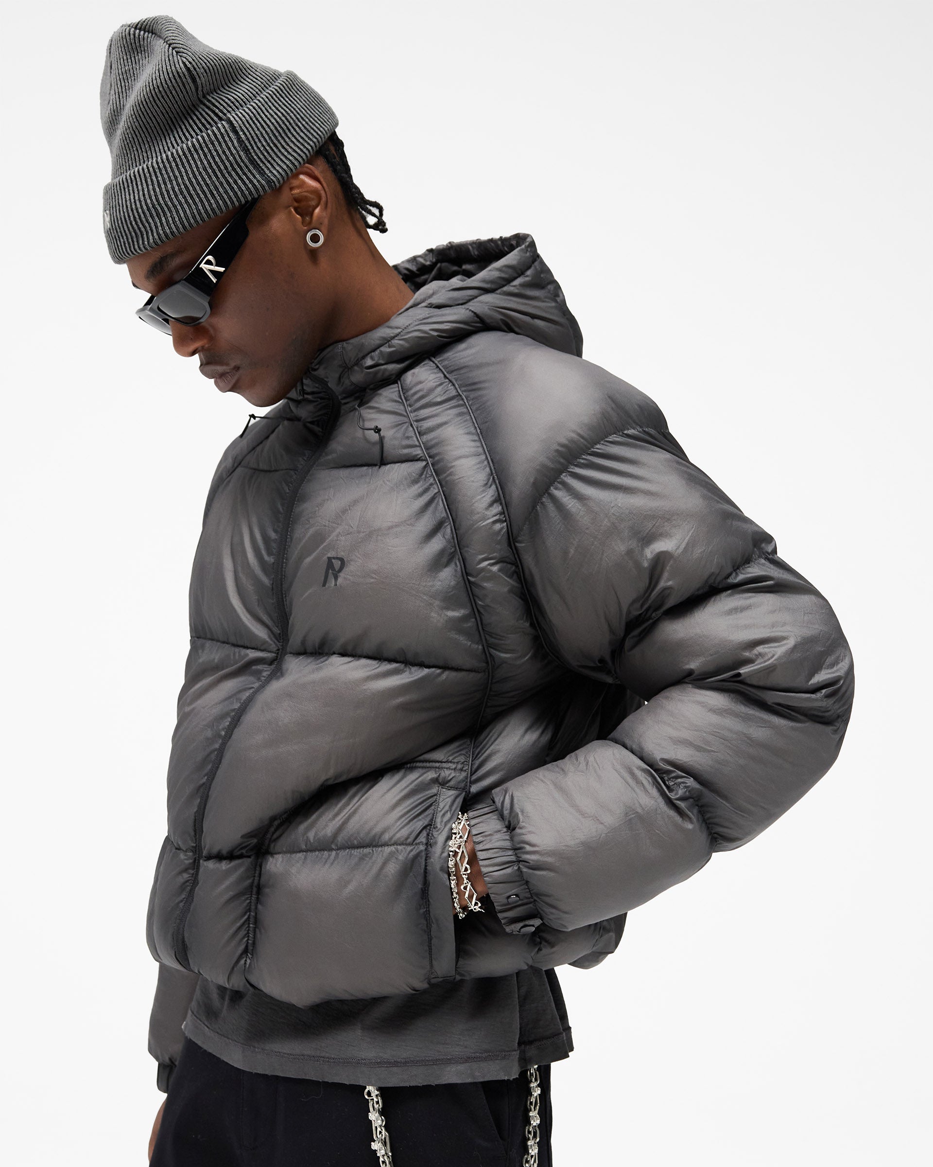 Translucent Black Hooded Puffer | Puffer Jackets | REPRESENT