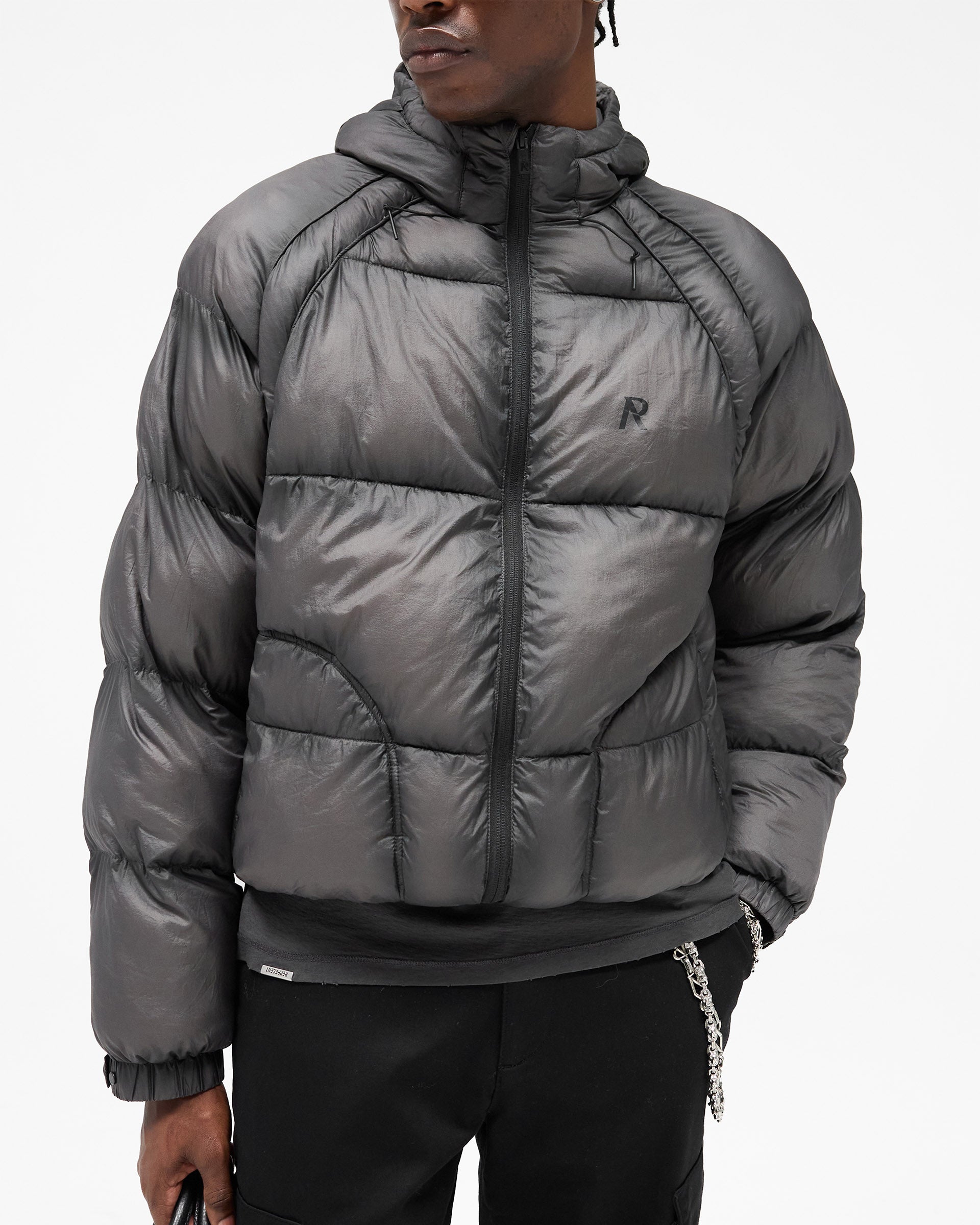 Translucent Black Hooded Puffer | Puffer Jackets | REPRESENT