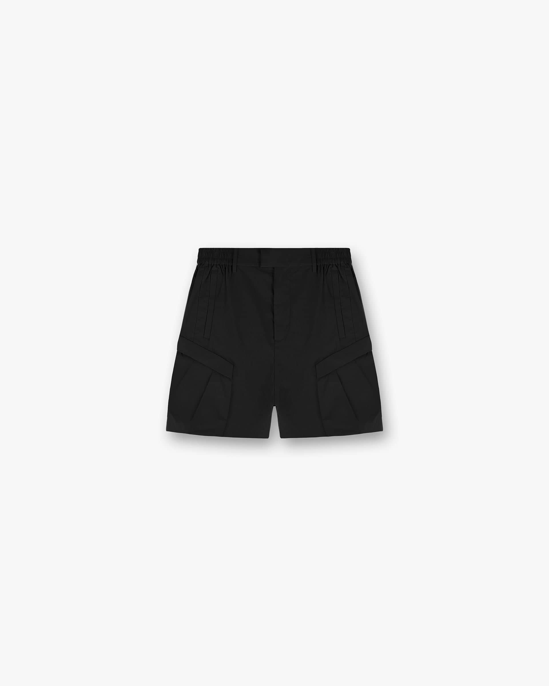 Front product image of a mens black shorts on a plain white background | Tech Cargo Short in Jet Black | Cargo shorts with jersey fabric | SS25 Shorts | Represent Clo