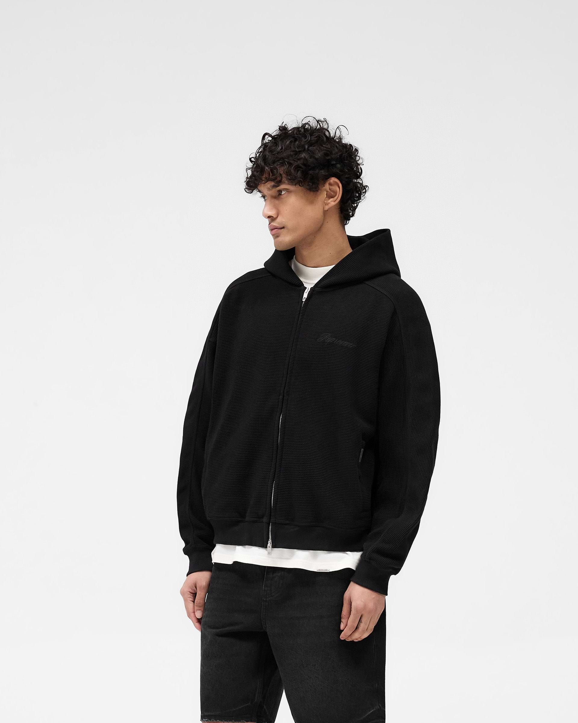 Waffle Zip Through Hoodie - Jet Black | REPRESENT