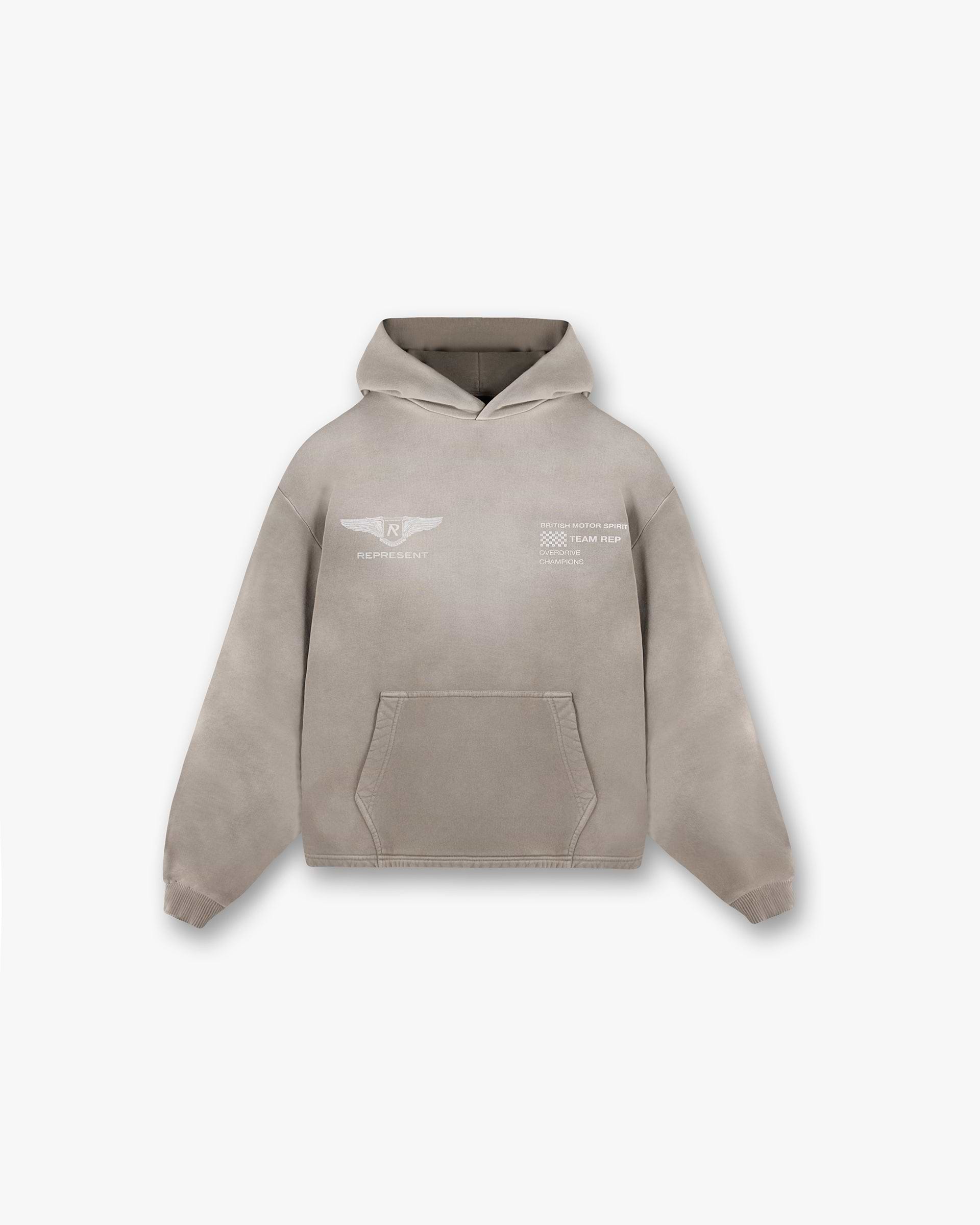 Front product image of a mens dark taupe hoodie on a plain white background | Team Rep Hoodie in Dark Taupe | Relaxed fit casual hoodie | SS25 Hoodies | Represent Clo