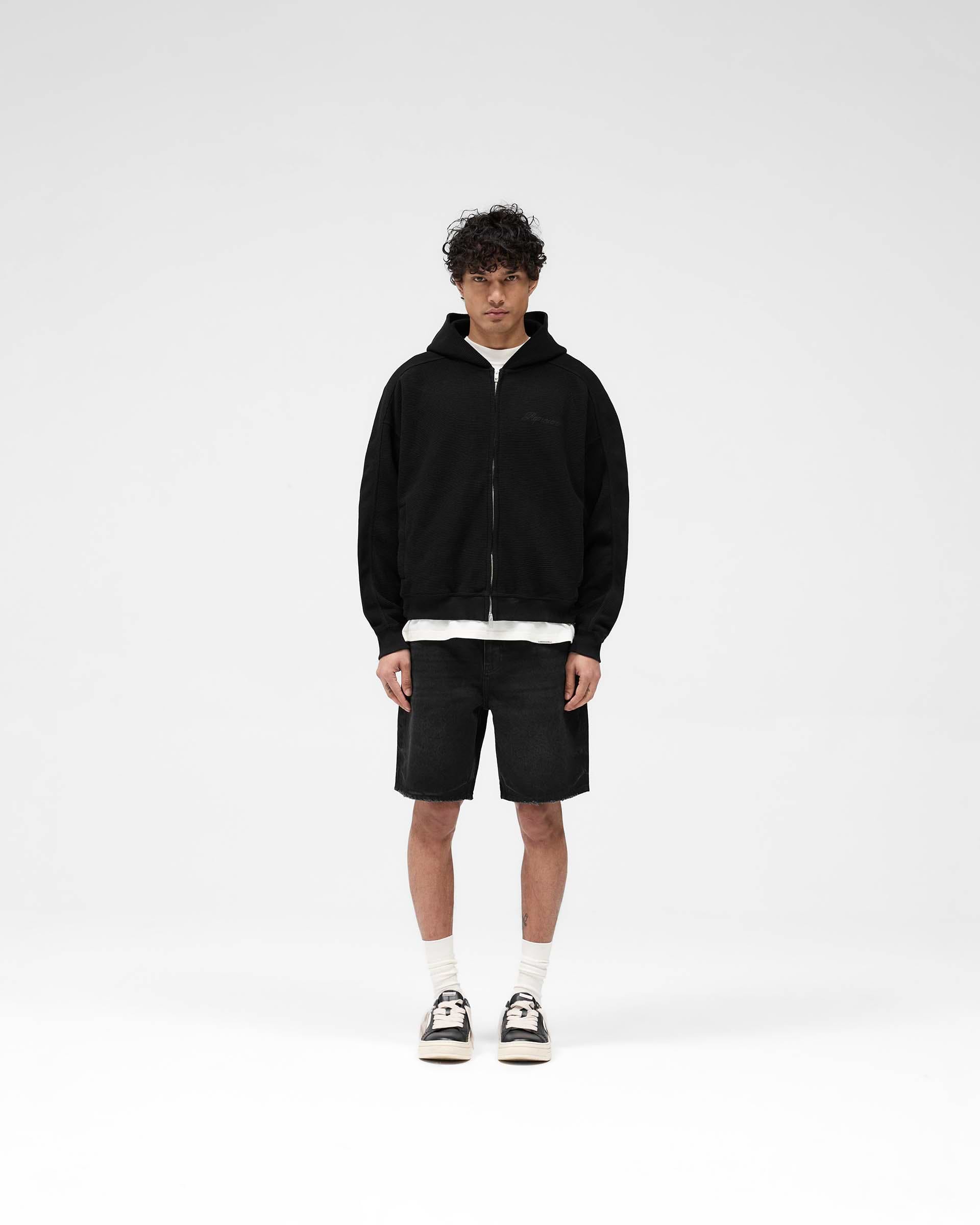 Waffle Zip Through Hoodie - Jet Black | REPRESENT