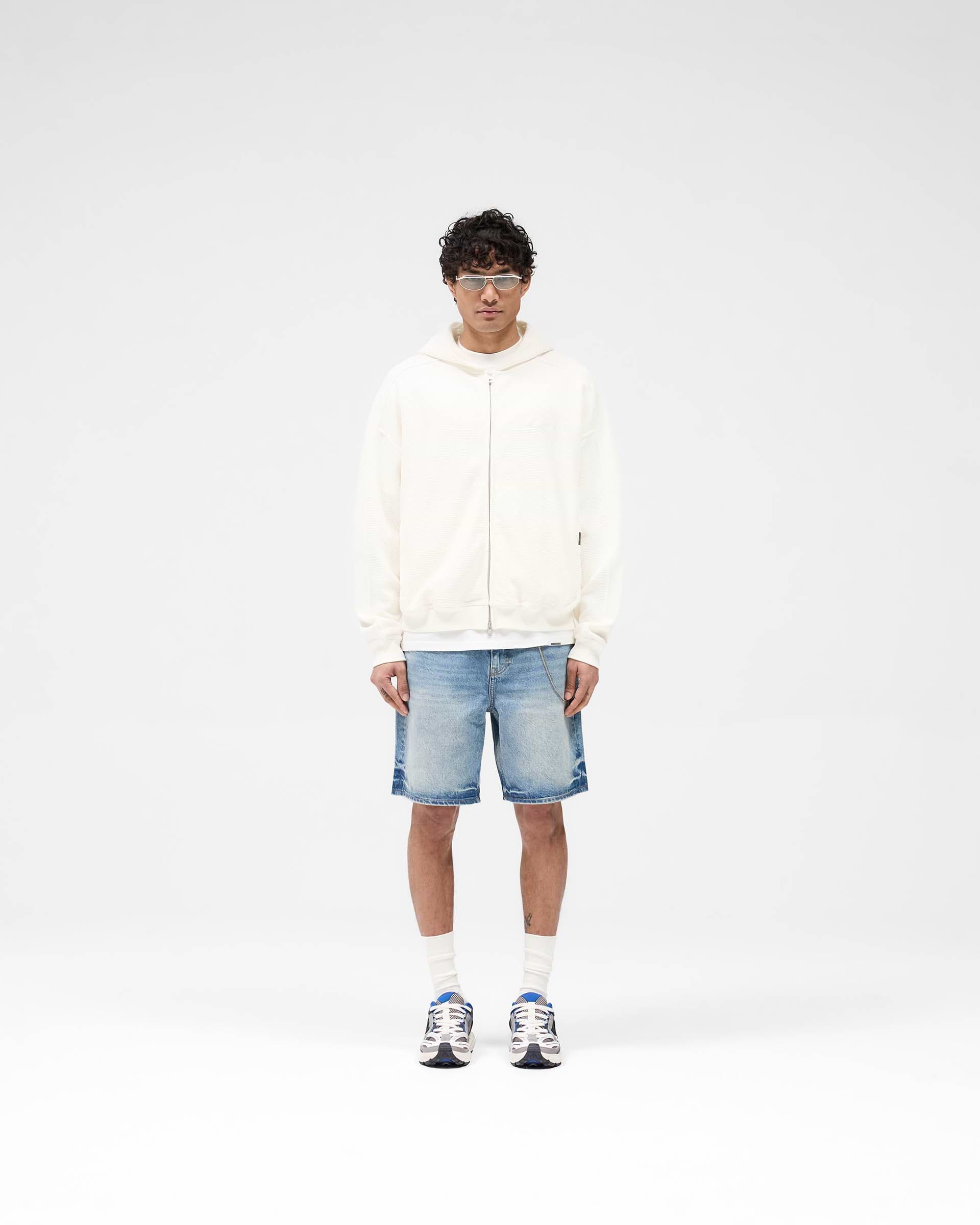 Waffle Zip Through Hoodie - Flat White