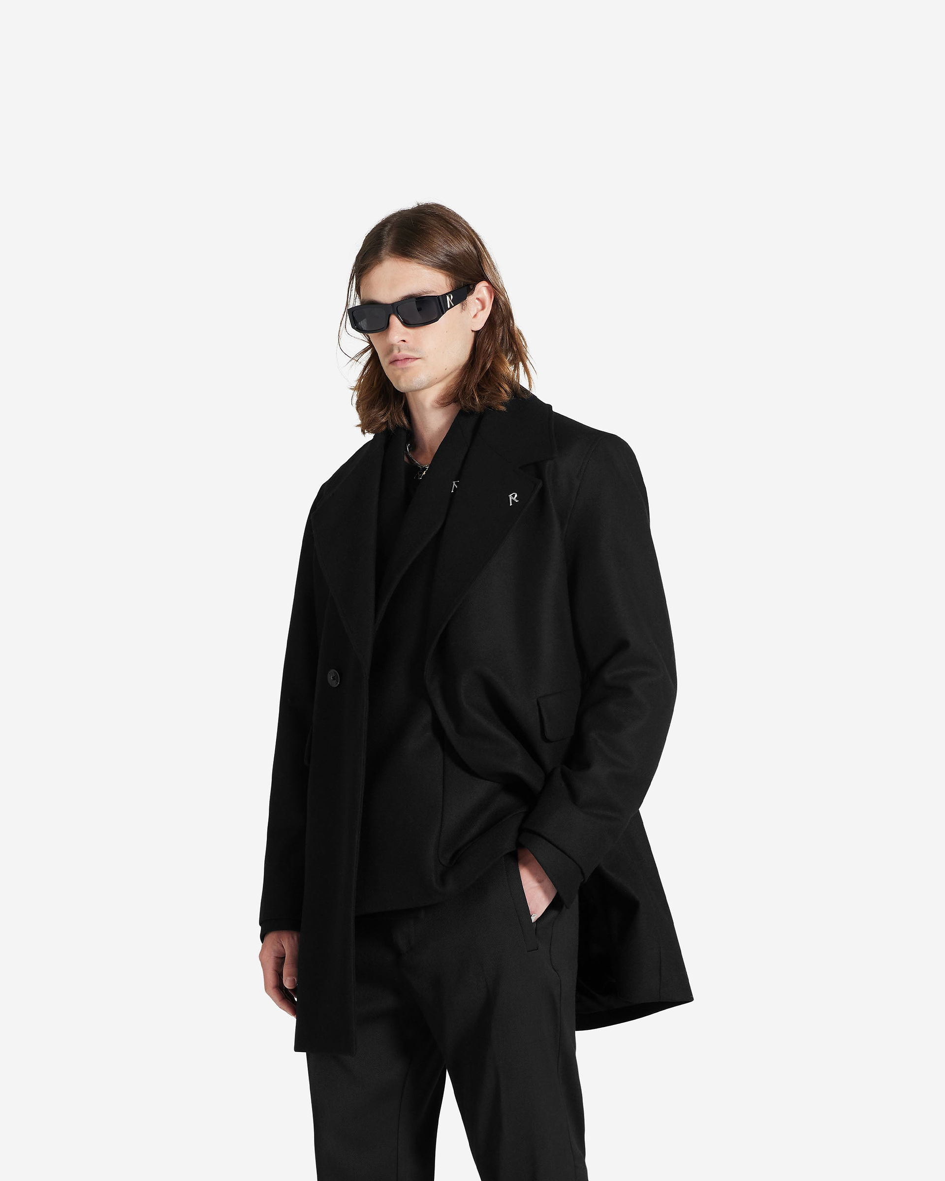 Double Breasted Overcoat - Jet Black