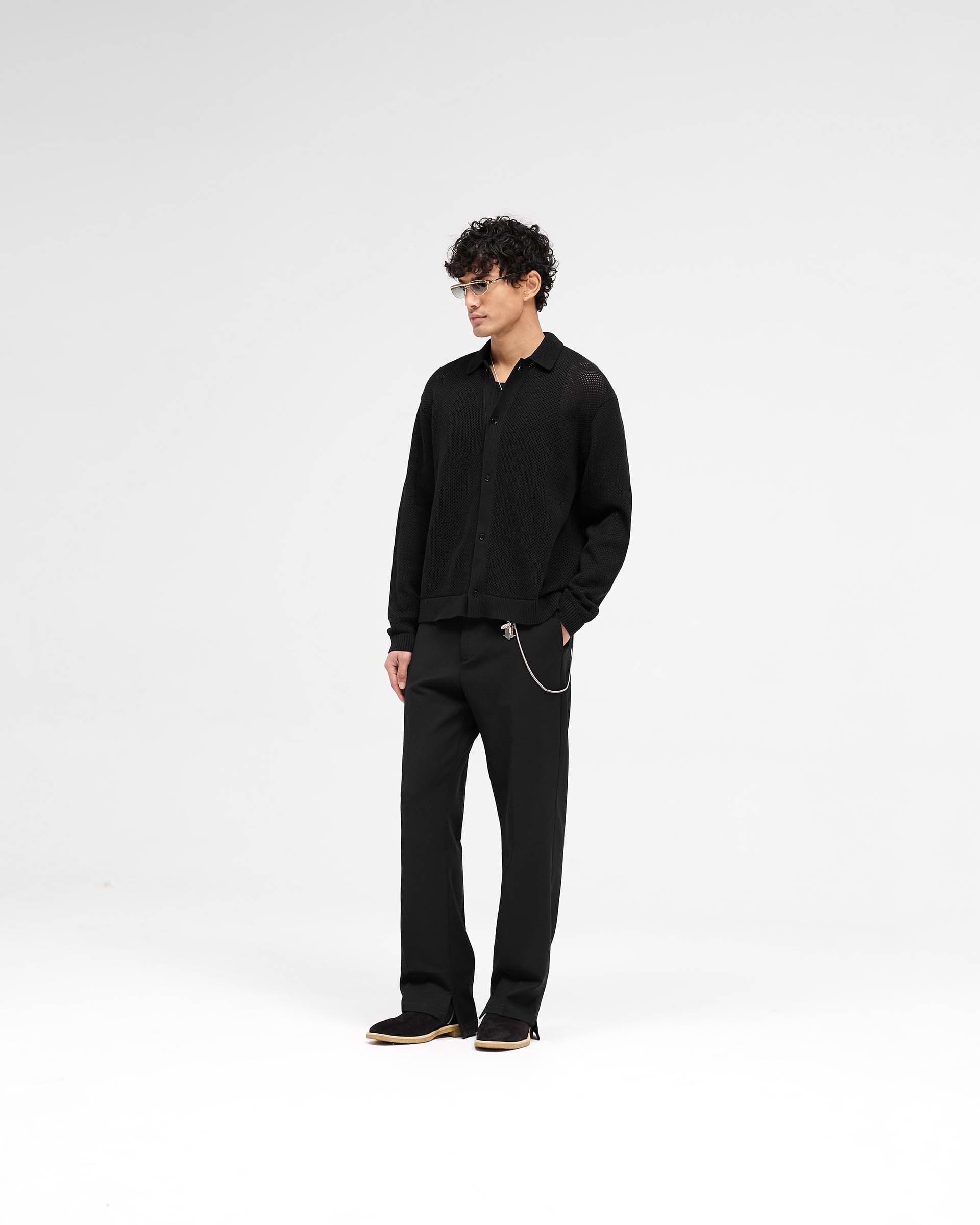 Long Sleeve Mesh Knit Shirt | Jet Black | REPRESENT
