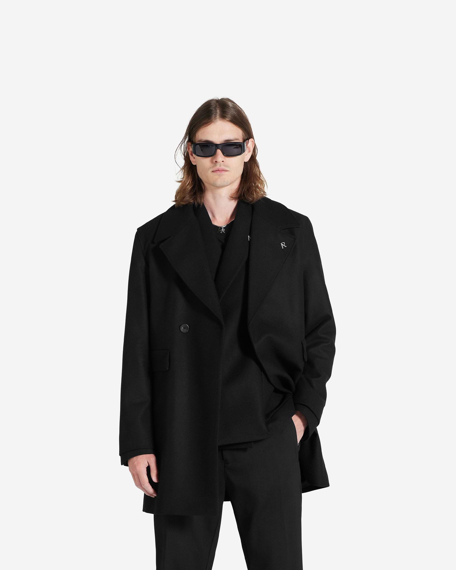 Double Breasted Overcoat - Jet Black