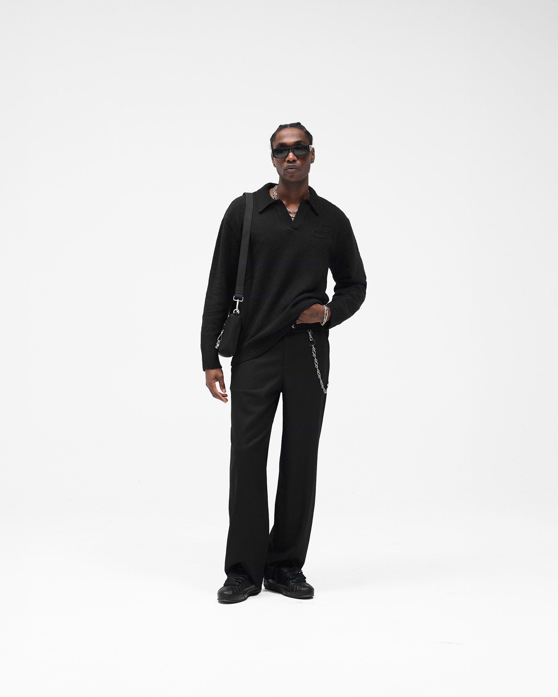 Jet Black Boucle Knitted Polo Shirt | Knitwear | REPRESENT