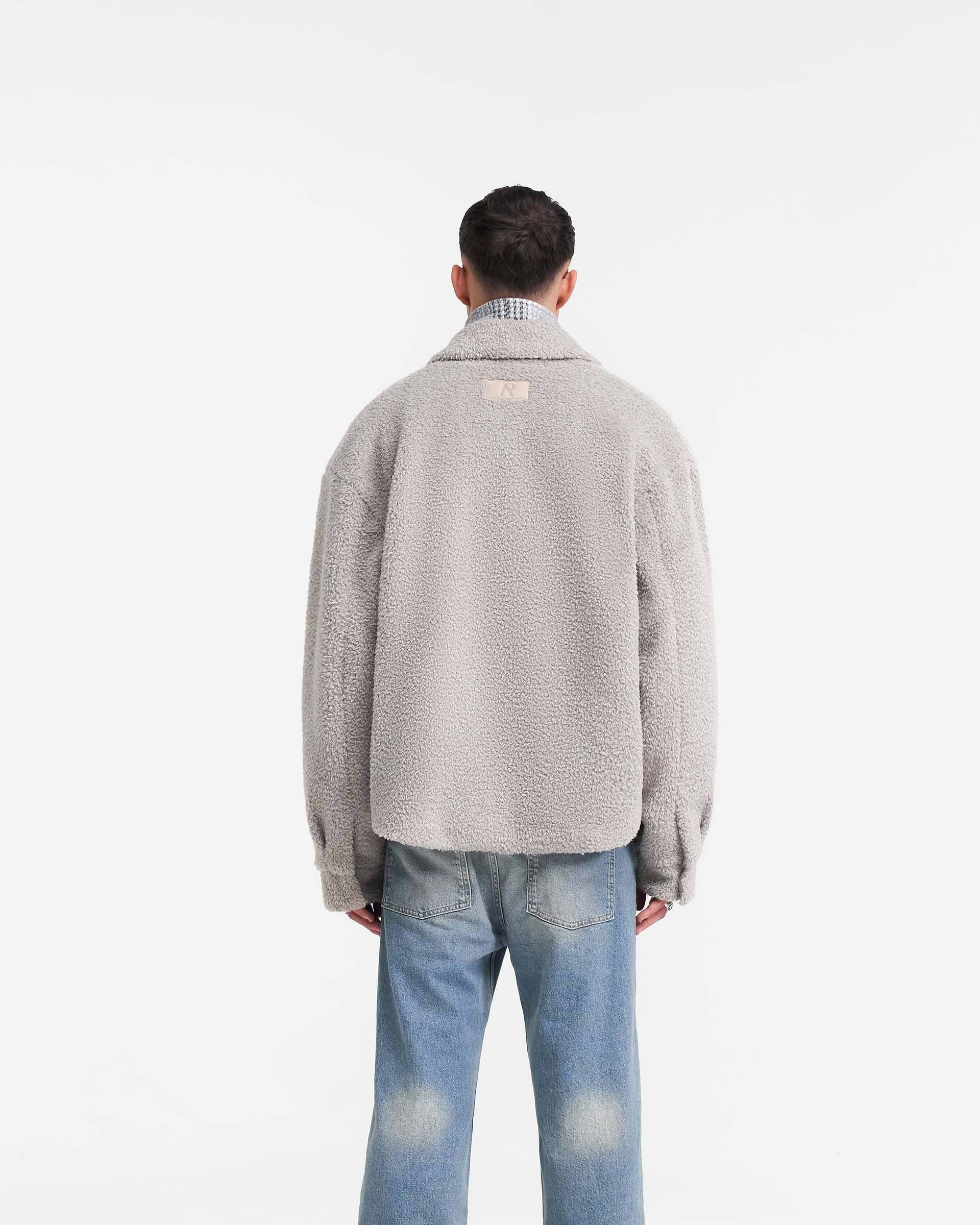 Shearling Scoop Hem Shirt - Ice Grey