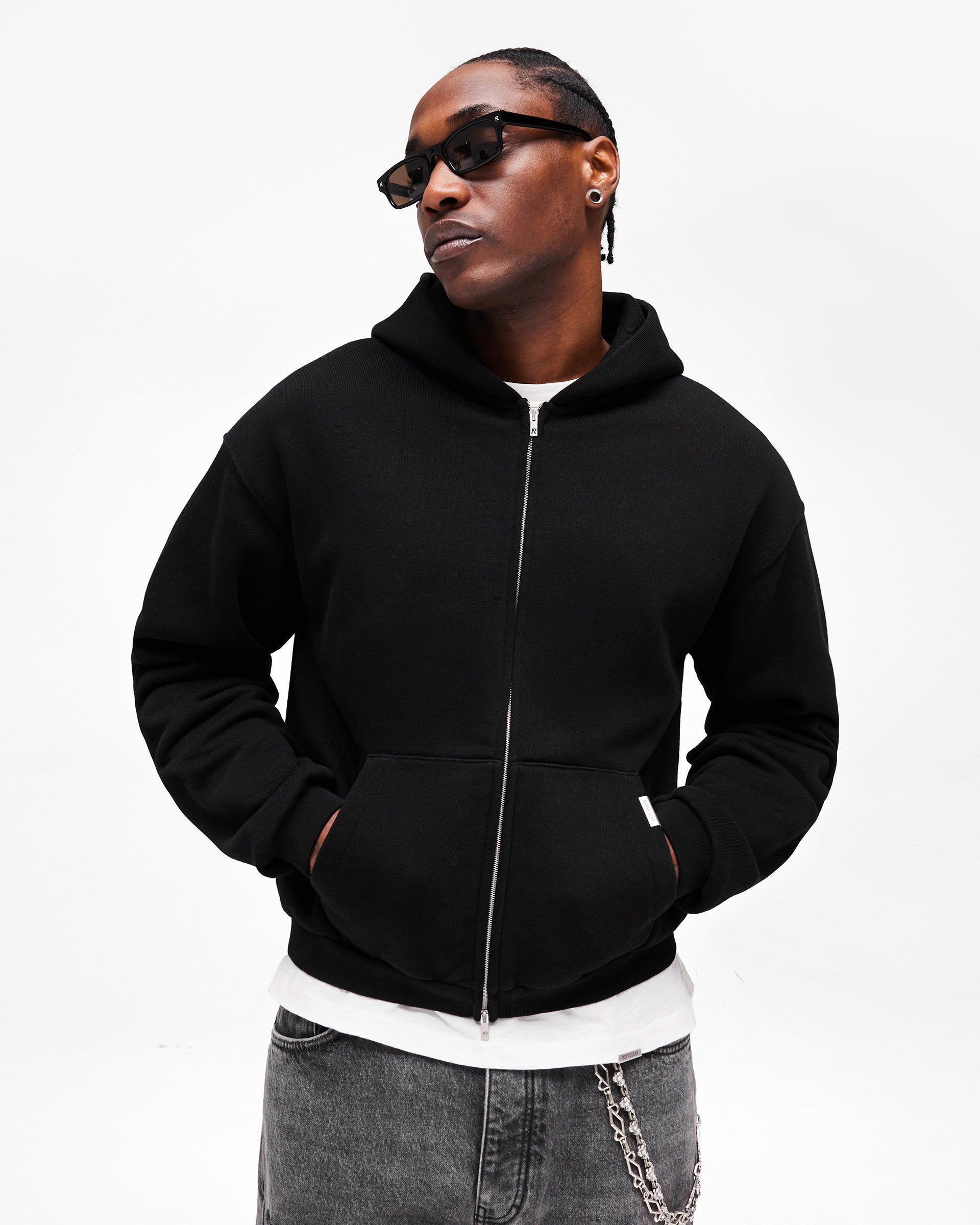 GH Shrunken Zip Hoodie Jet Black | Heaton Capsule Hoodies | REPRESENT