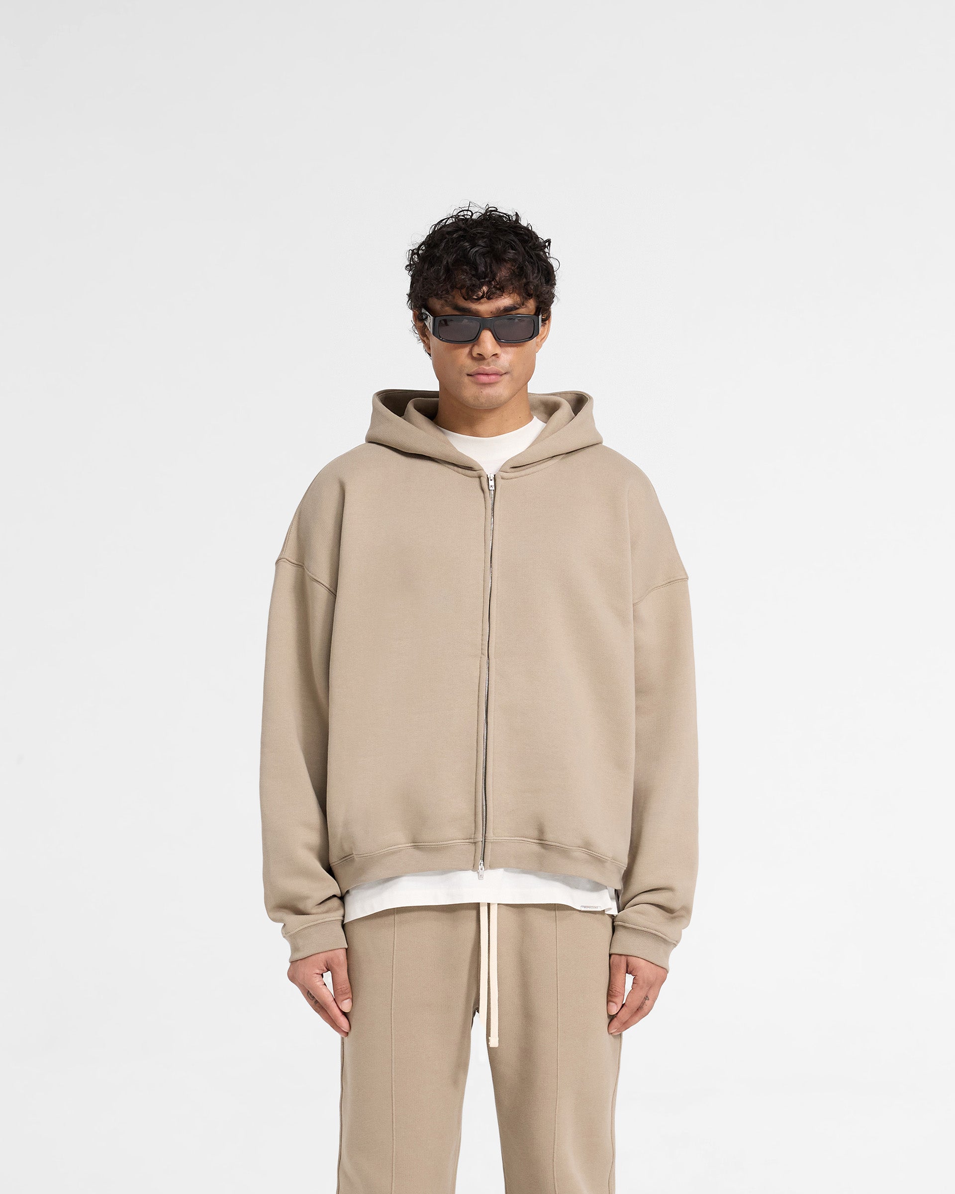 Initial Boxy Zip Through Hoodie - Dune