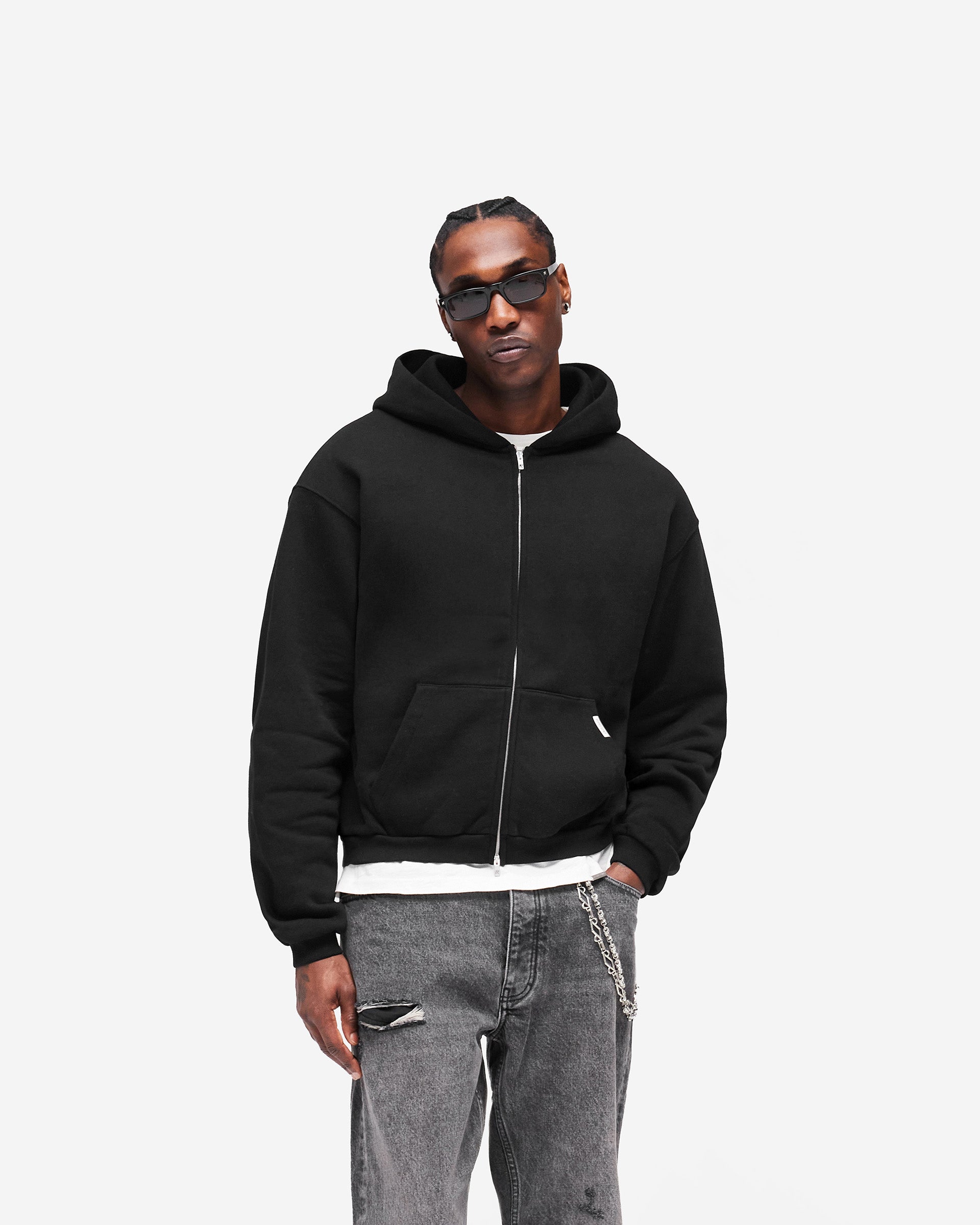 GH Shrunken Zip Hoodie Jet Black | Heaton Capsule Hoodies | REPRESENT