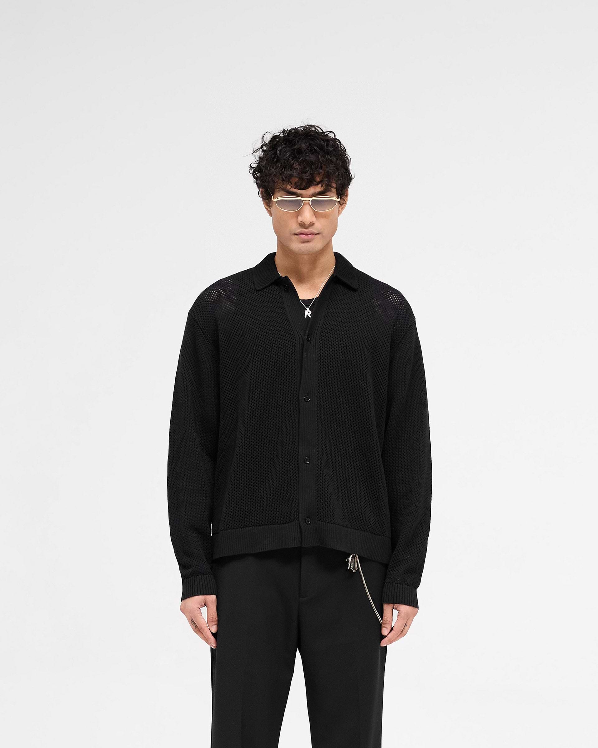 Long Sleeve Mesh Knit Shirt | Jet Black | REPRESENT
