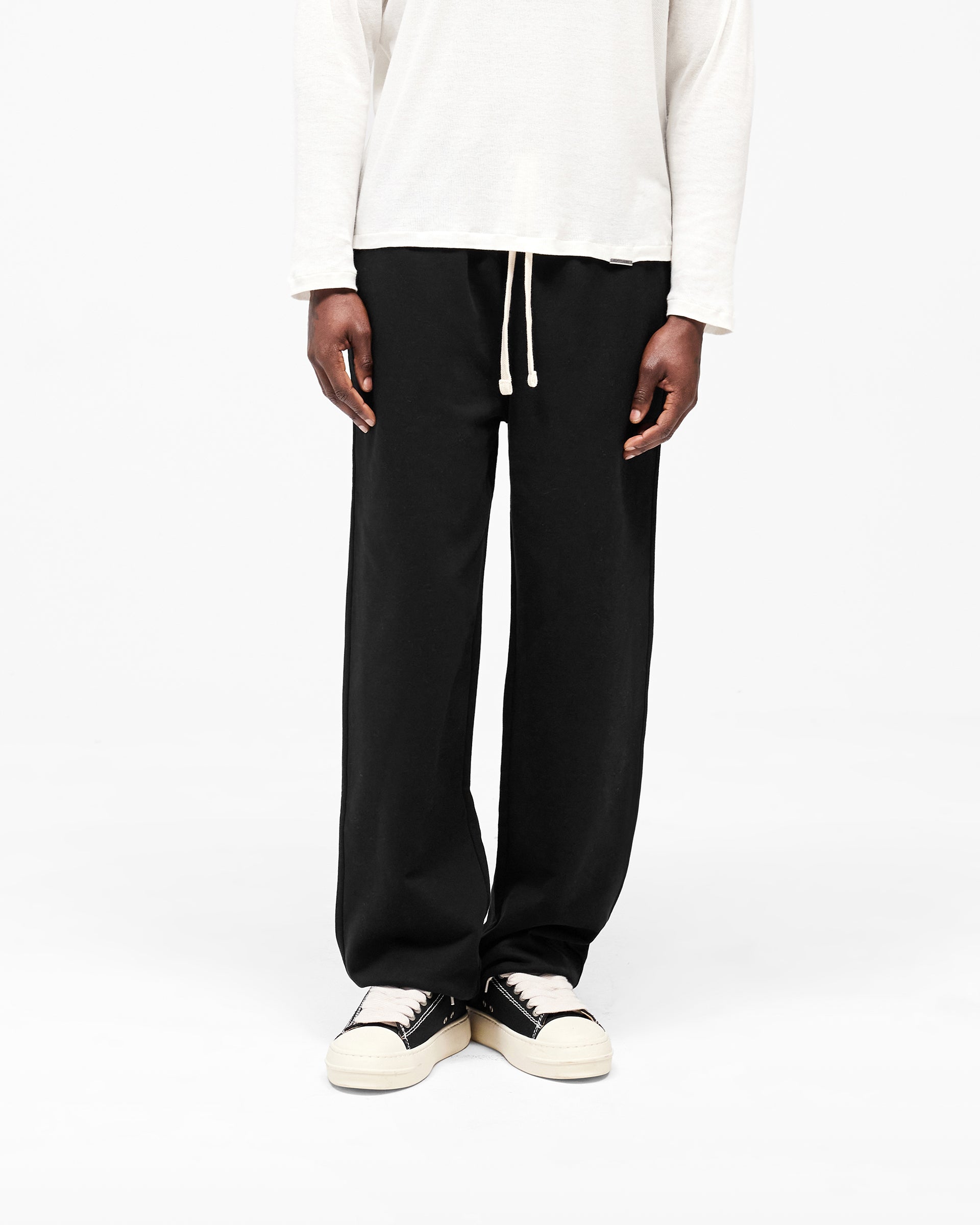Initial Wide Leg Cuffed Sweatpant - Jet Black