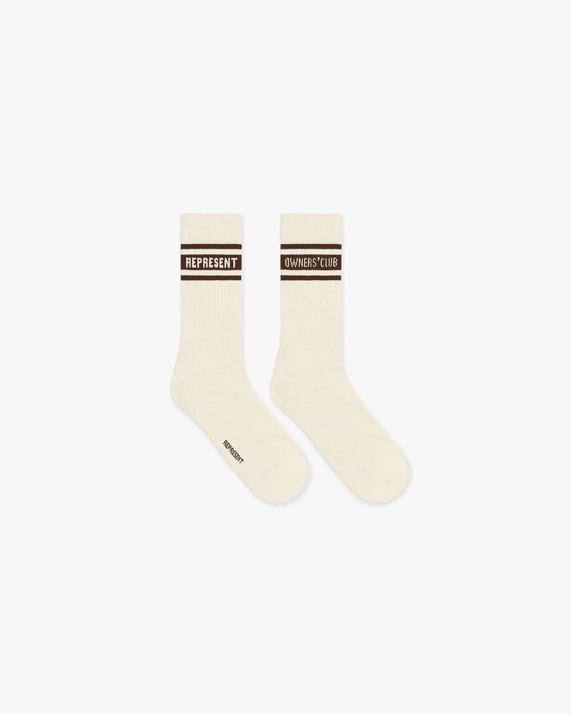 Represent Owners Club Socks | Vintage White/Vintage Brown Accessories Owners Club | Represent Clo