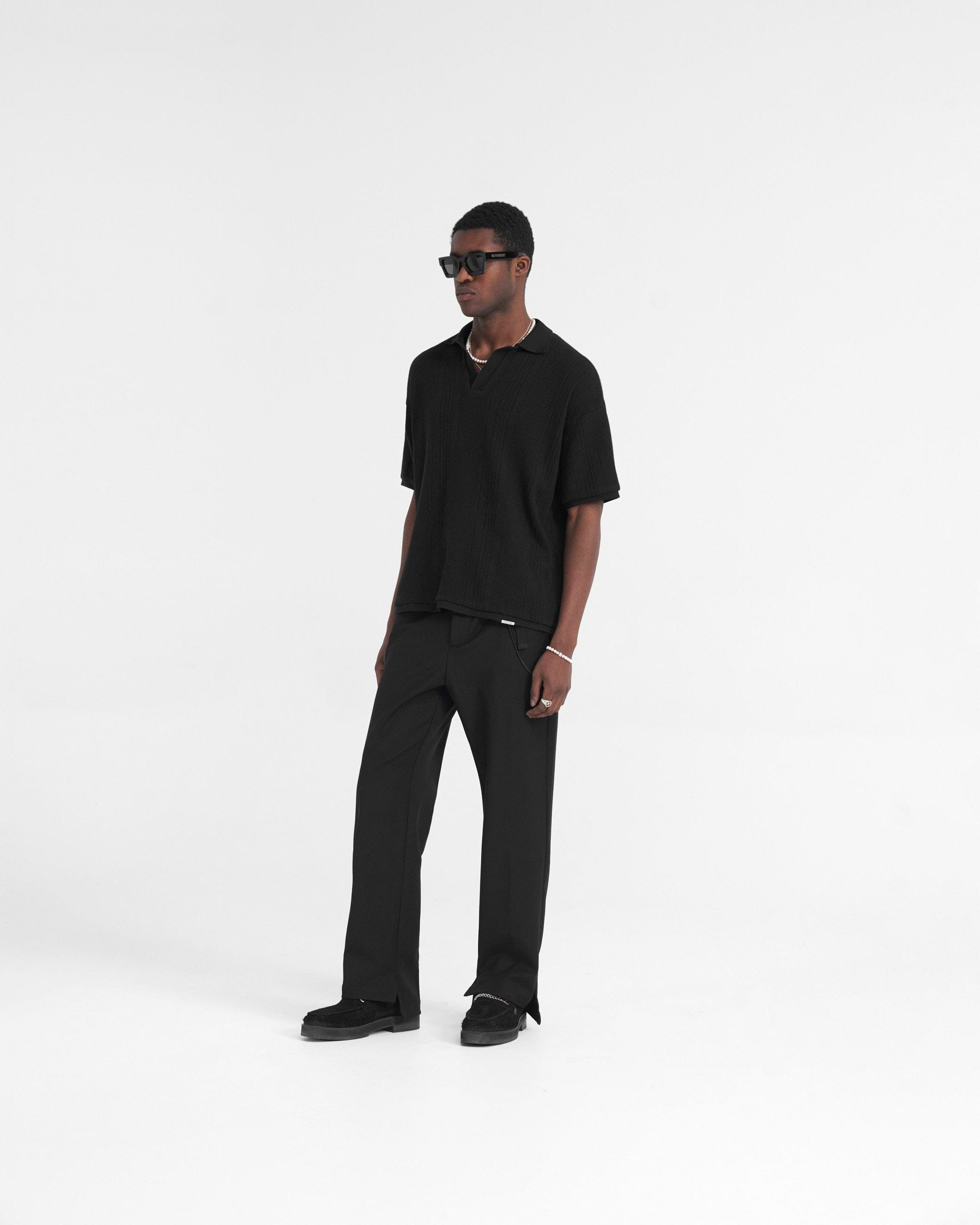 Open Stitch Polo - Black