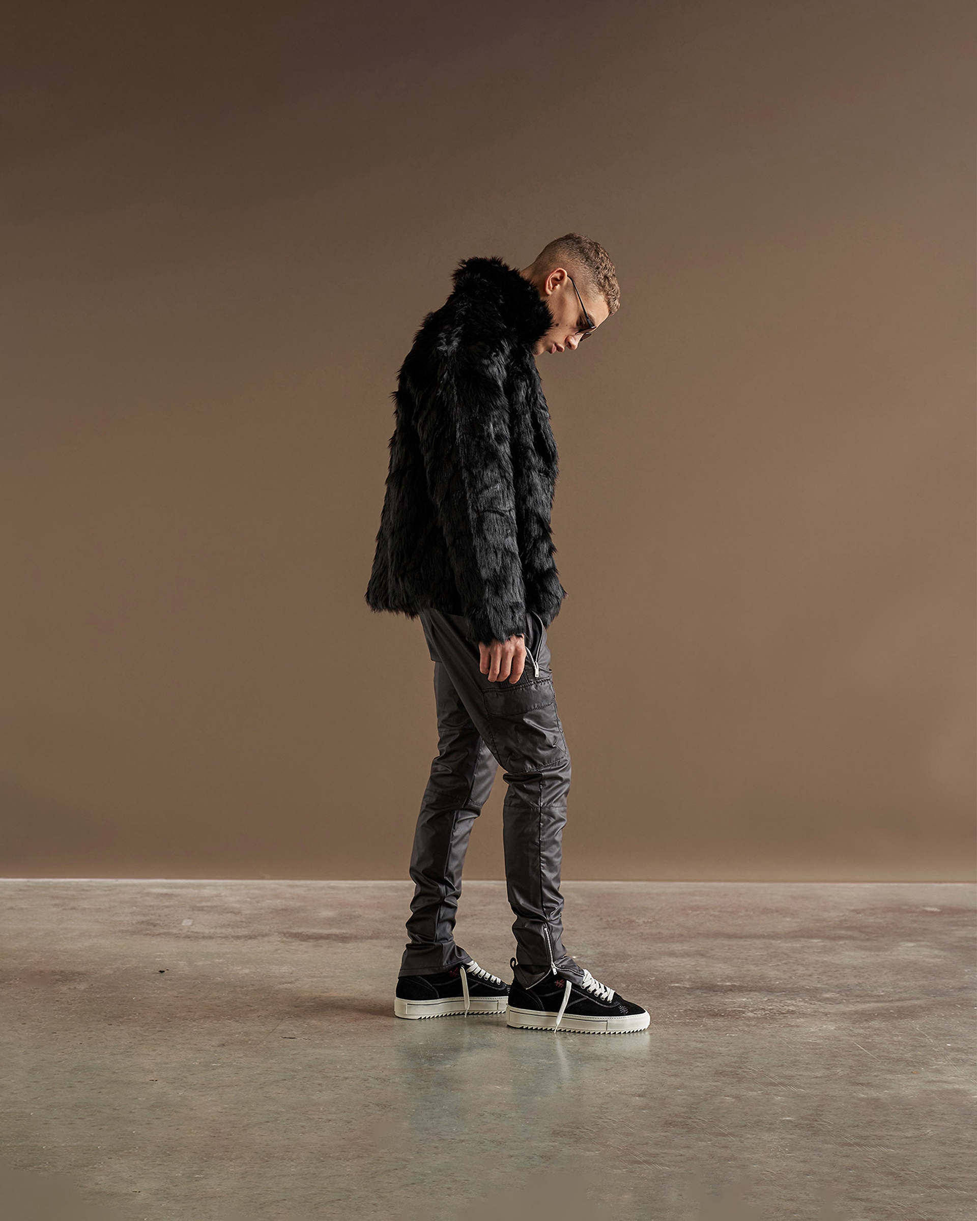 Cropped Faux Fur Jacket - Black