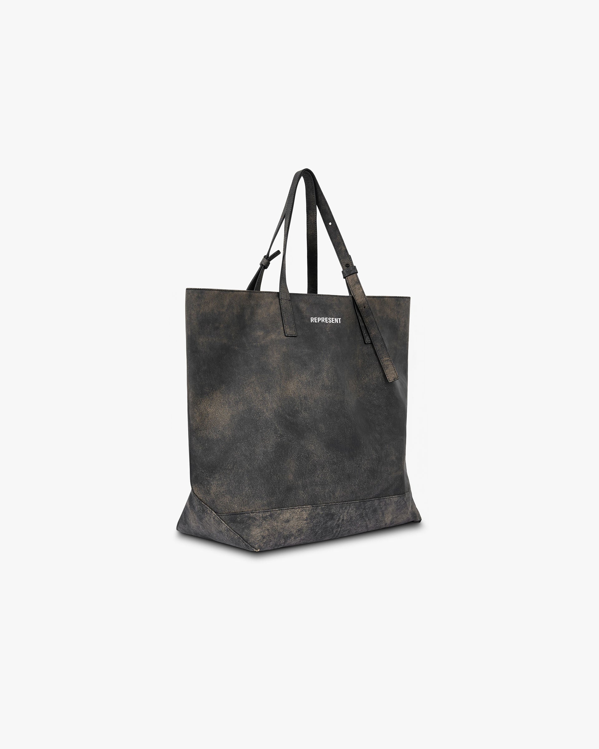 Distressed Leather Tote Bag - Brown